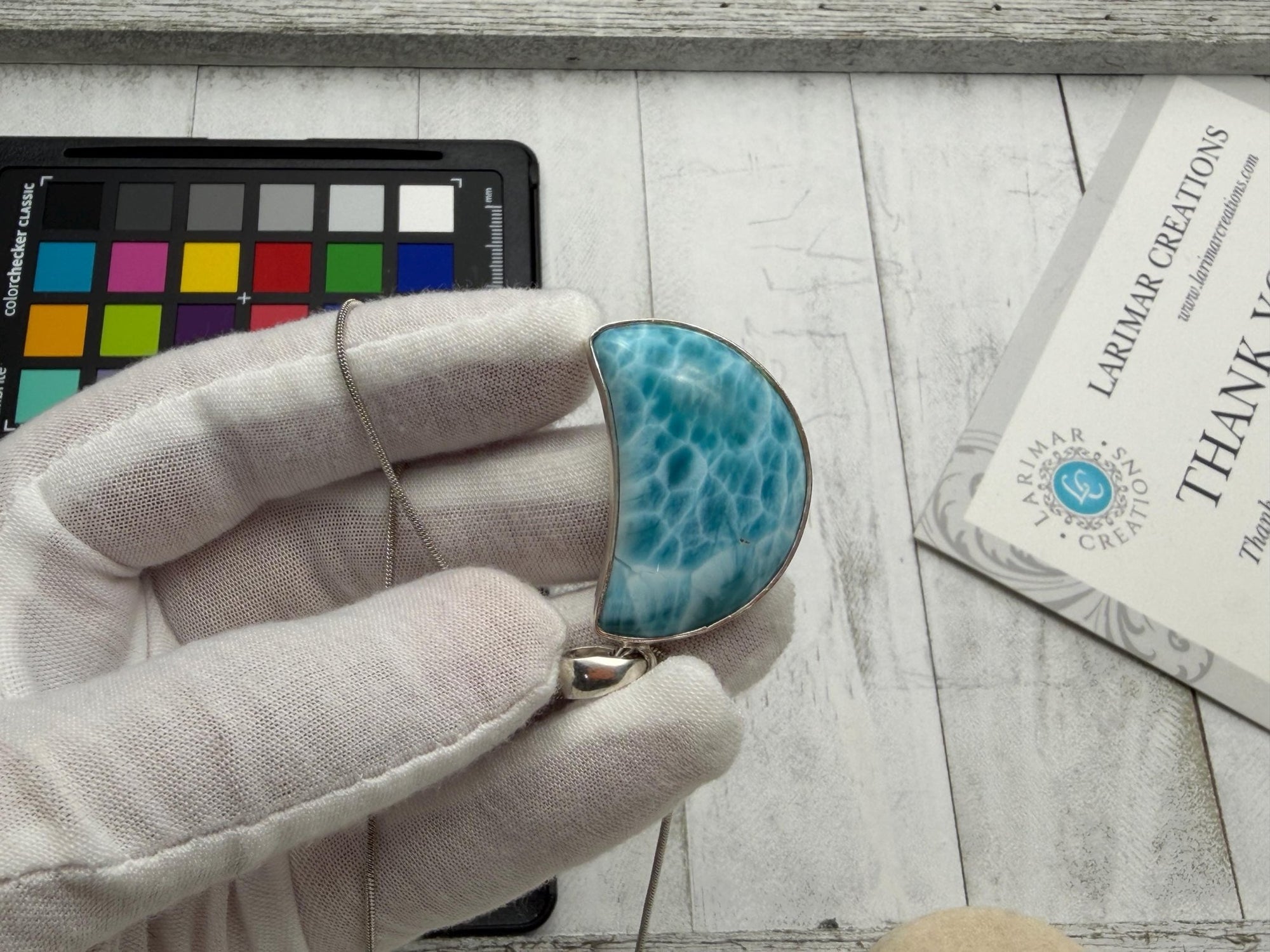 Moon Larimar Pendant | Sterling Silver Crescent - Larimar Creations