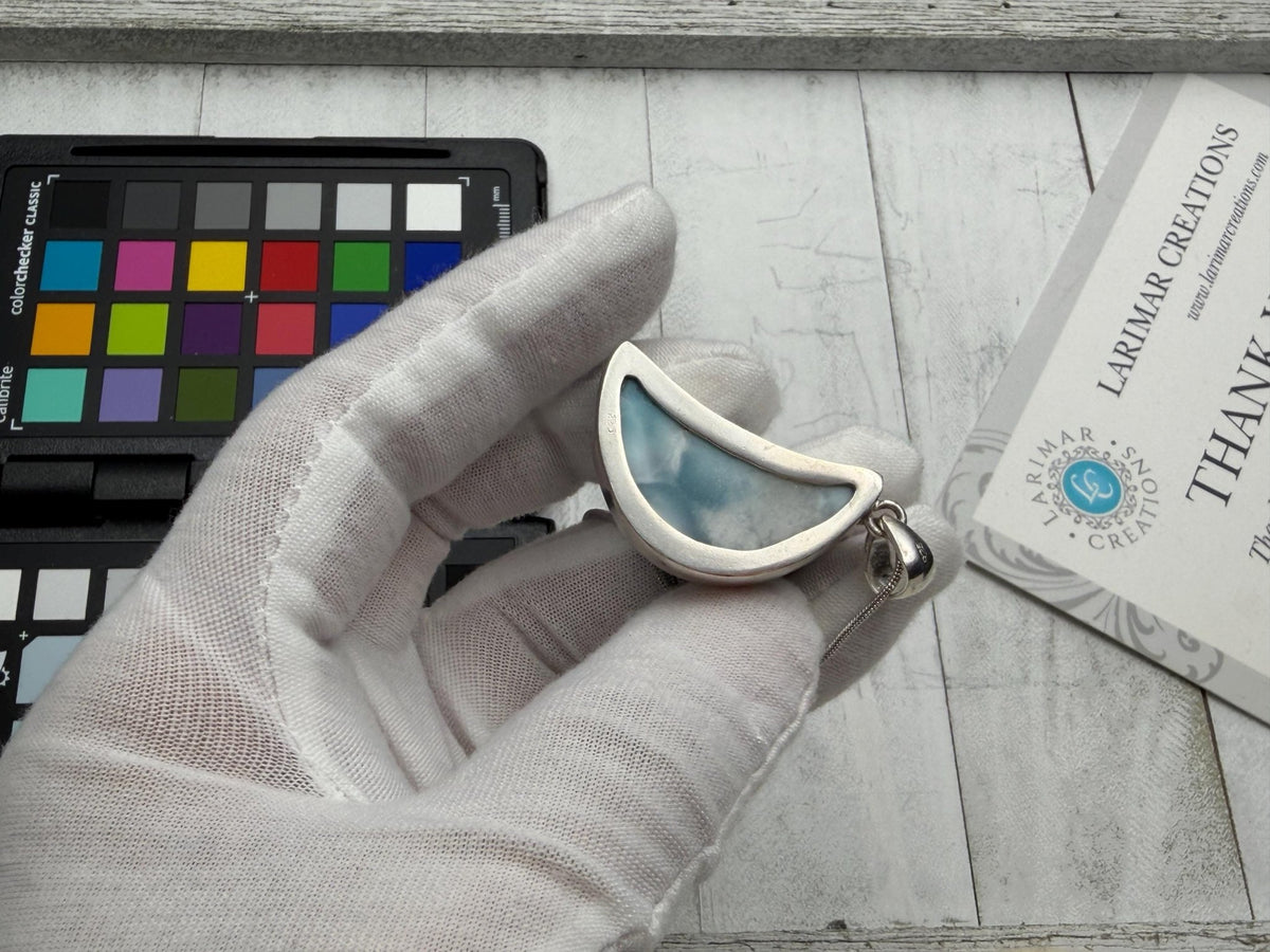 Moon Larimar Pendant | Sterling Silver Crescent - Larimar Creations