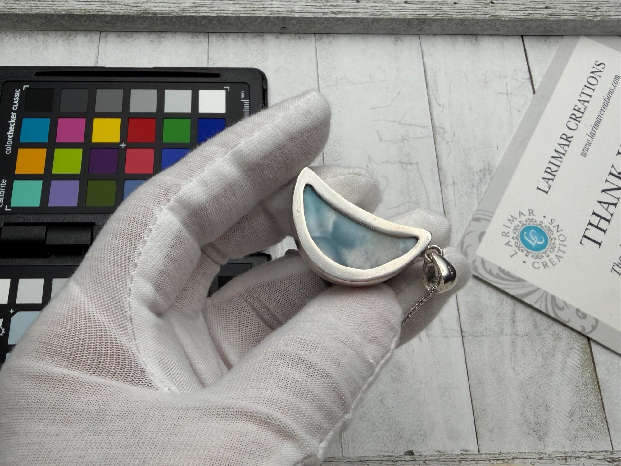 Moon Larimar Pendant | Sterling Silver Crescent - Larimar Creations