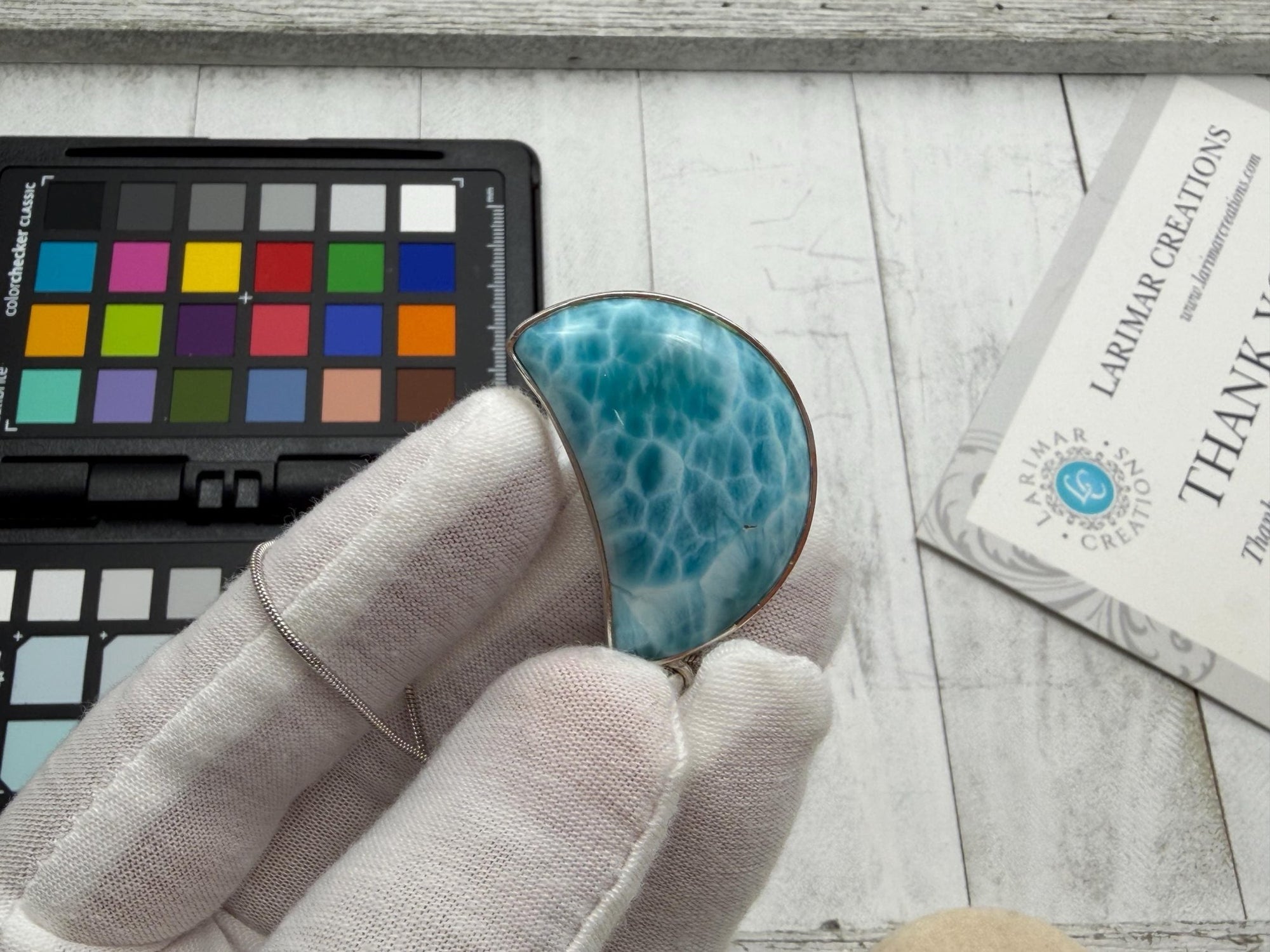 Moon Larimar Pendant | Sterling Silver Crescent - Larimar Creations