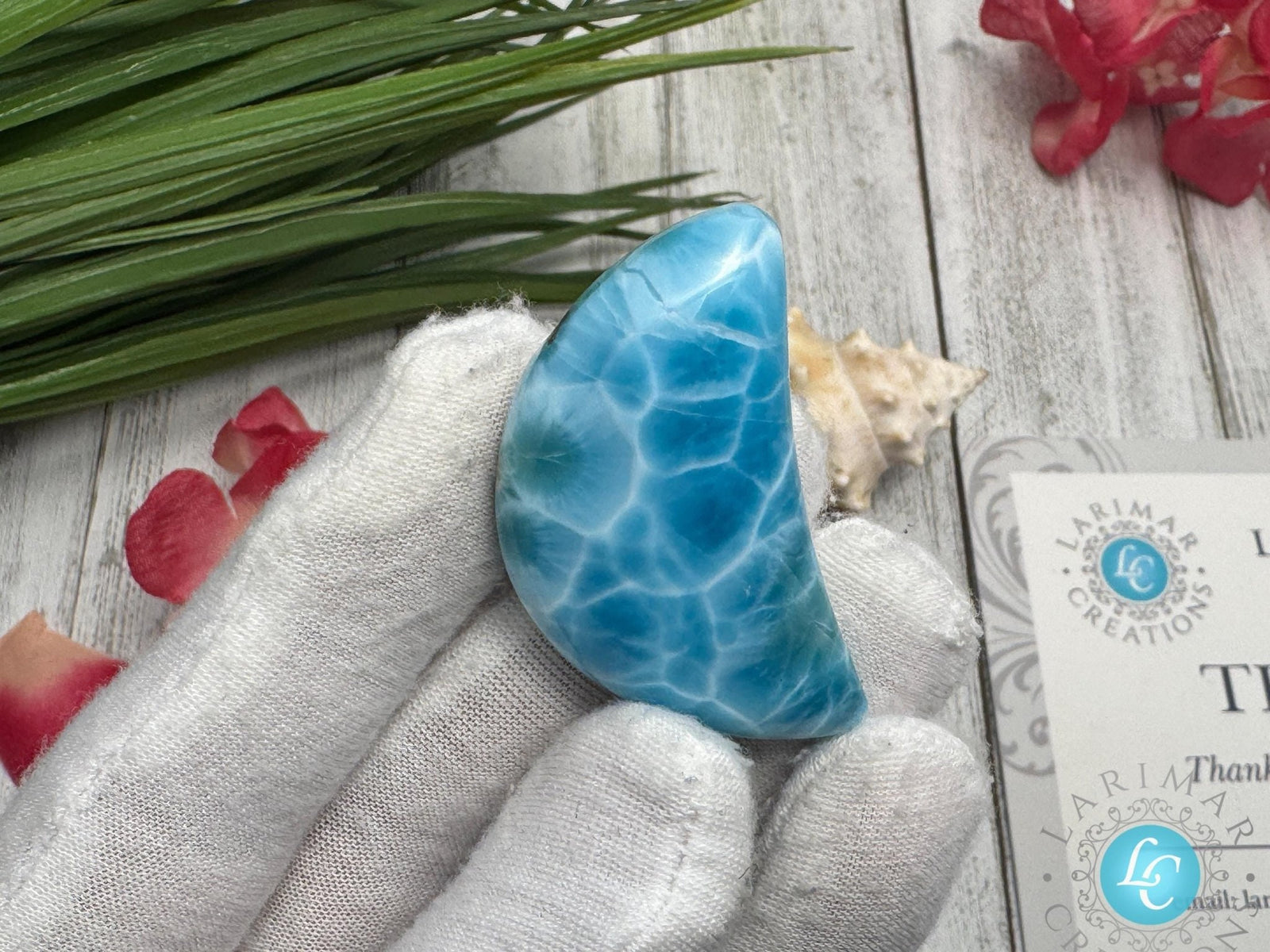 Moon-Shaped Larimar Cabochon , Super Blue Gemstone for Collector's - Larimar Creations