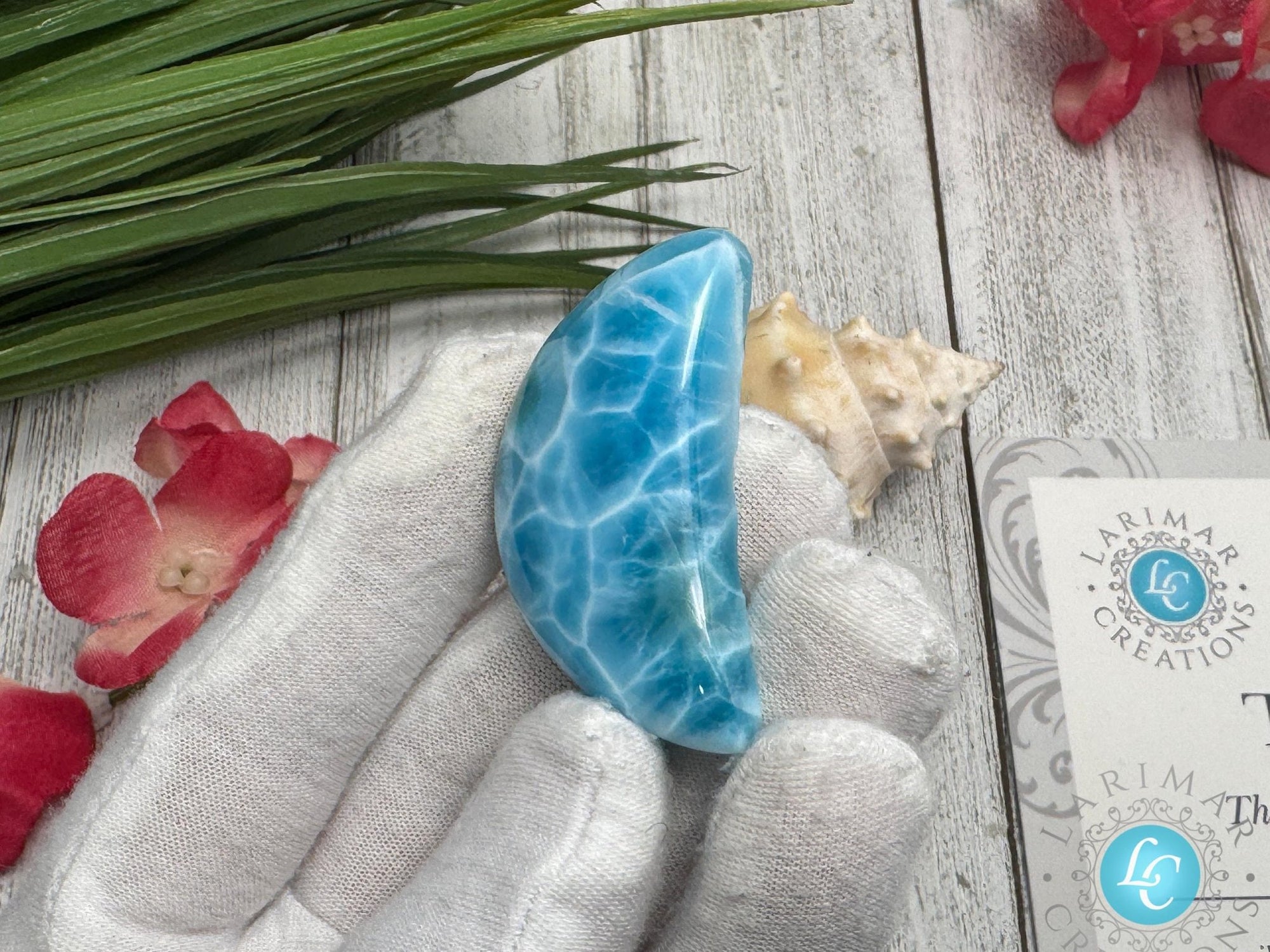 Moon-Shaped Larimar Cabochon , Super Blue Gemstone for Collector&#39;s - Larimar Creations