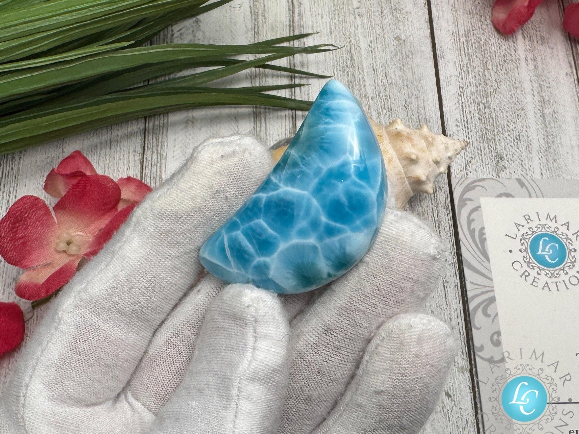 Moon-Shaped Larimar Cabochon , Super Blue Gemstone for Collector&#39;s - Larimar Creations