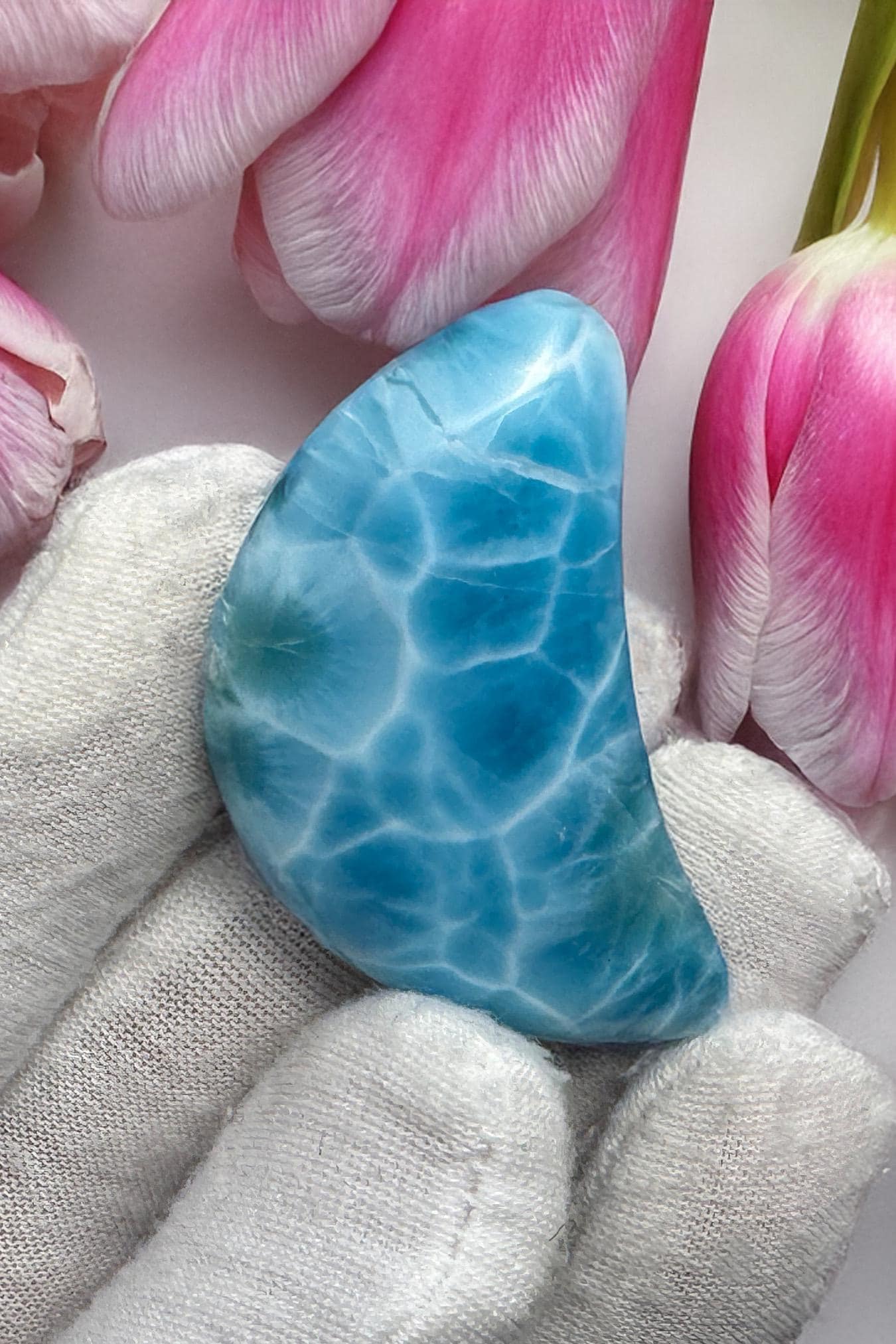 Moon-Shaped Larimar Cabochon , Super Blue Gemstone for Collector&#39;s - Larimar Creations