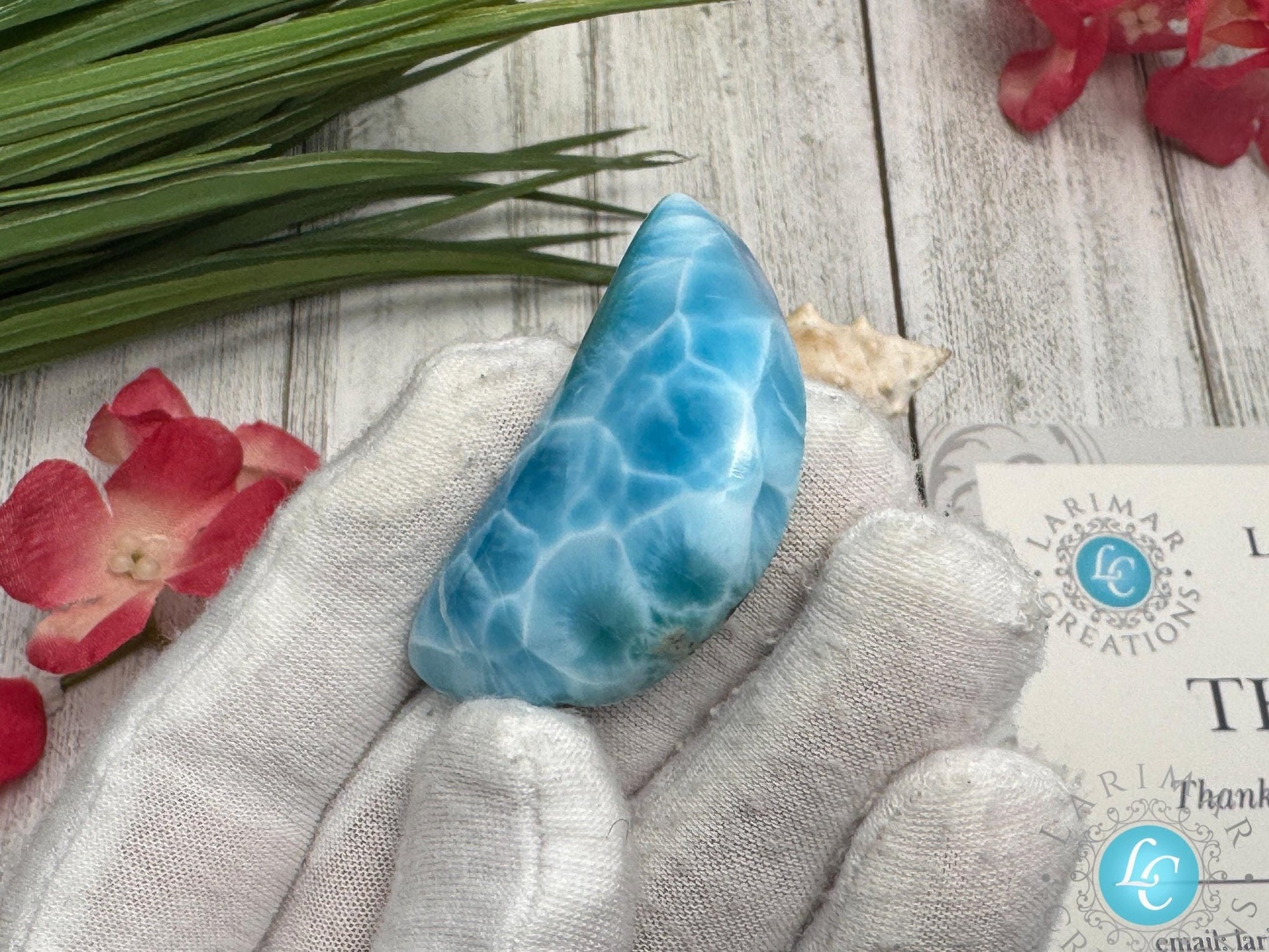 Moon-Shaped Larimar Cabochon , Super Blue Gemstone for Collector&#39;s - Larimar Creations