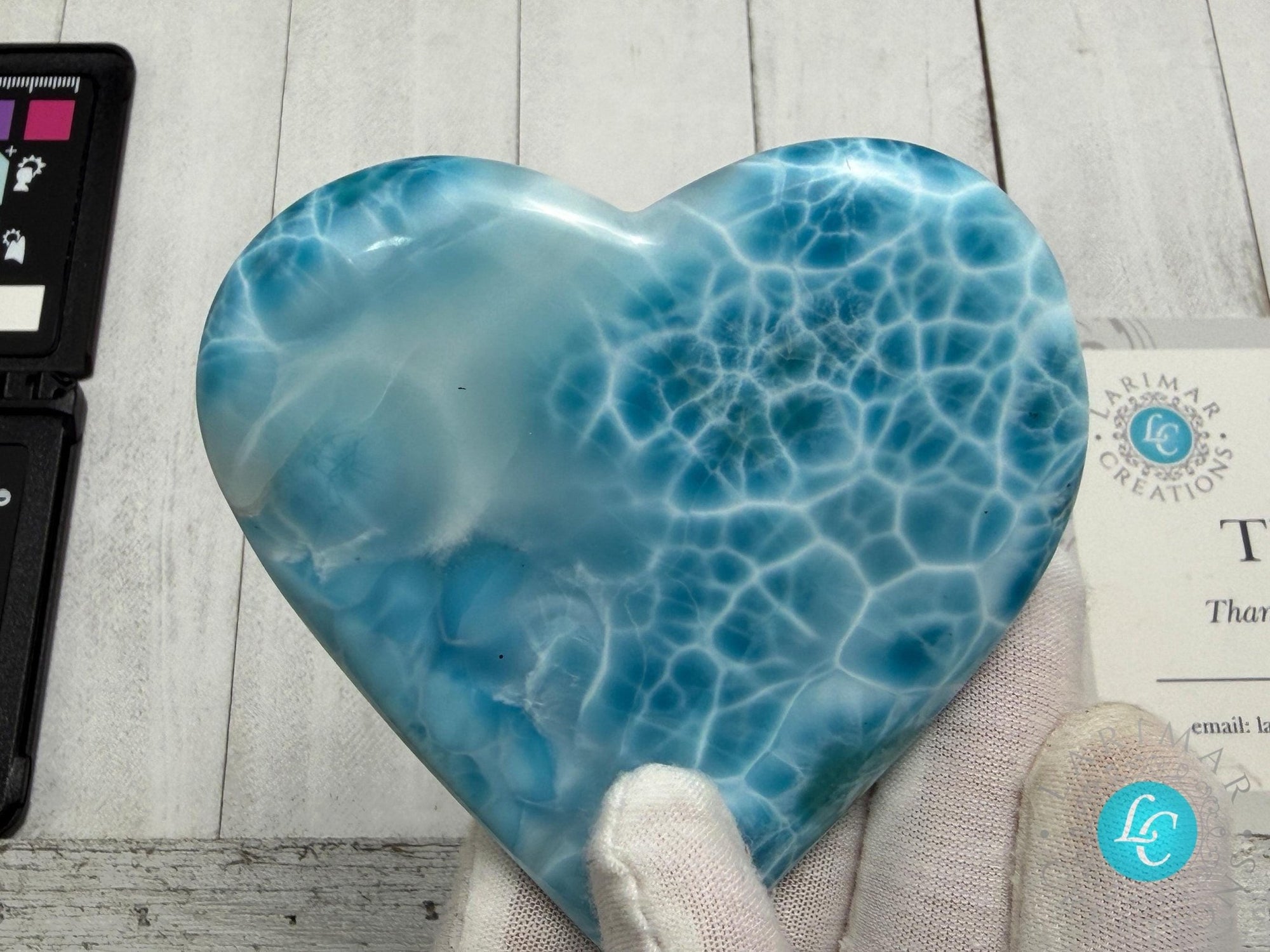Museum - Grade Larimar Heart (140g) | Hand - Polished Dominican Stone - Larimar Creations