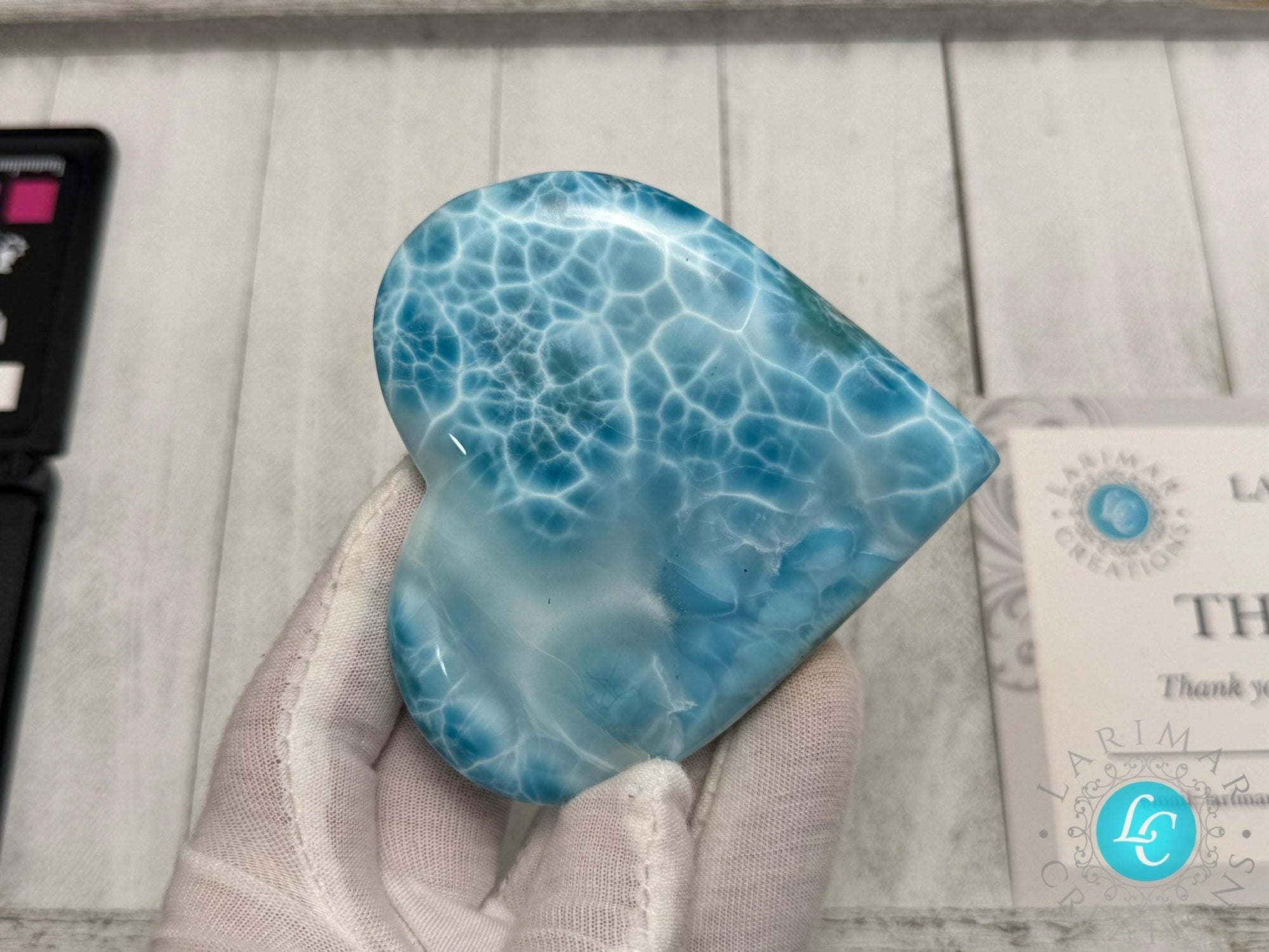 Museum - Grade Larimar Heart (140g) | Hand - Polished Dominican Stone - Larimar Creations