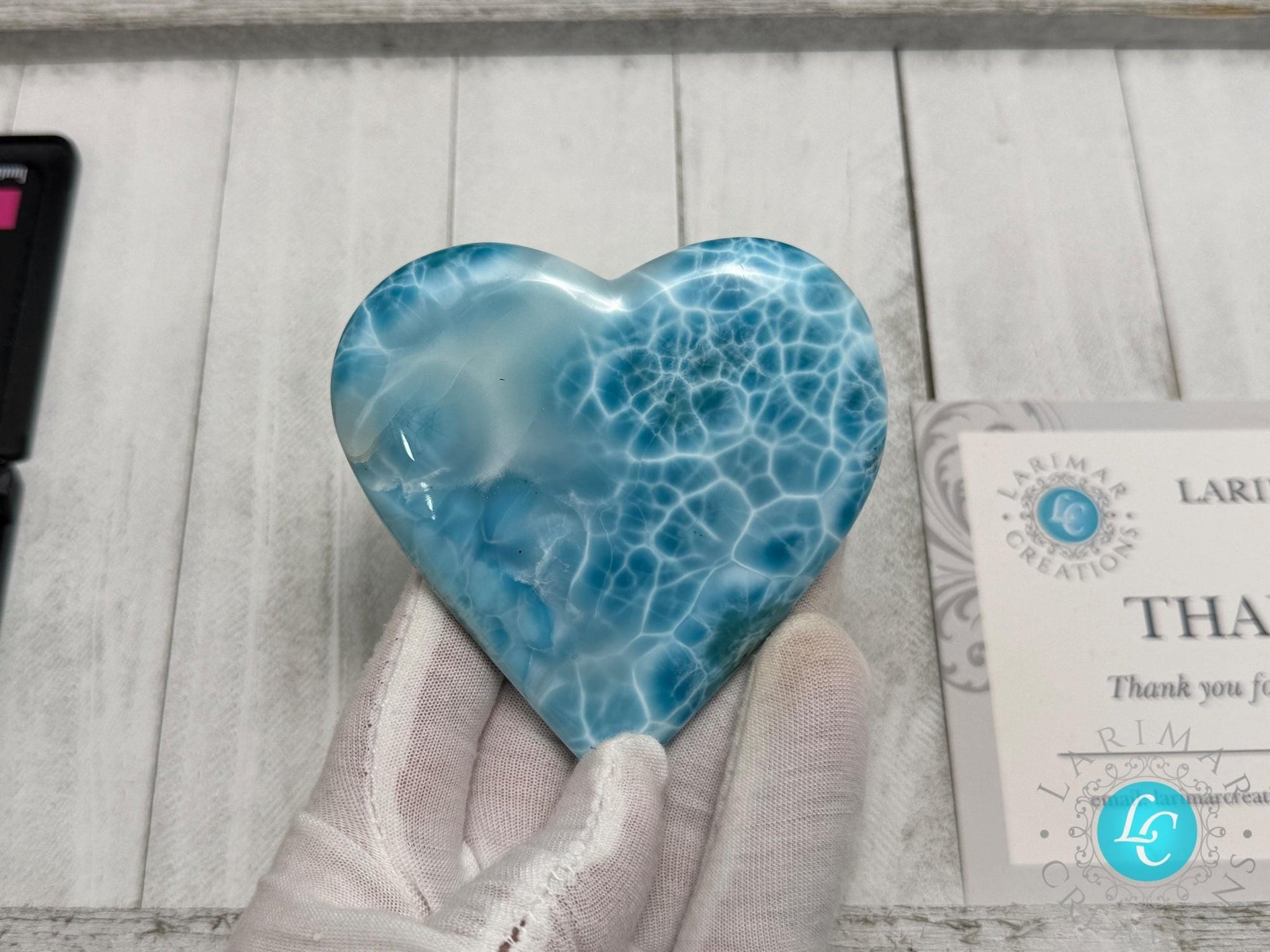 Museum - Grade Larimar Heart (140g) | Hand - Polished Dominican Stone - Larimar Creations