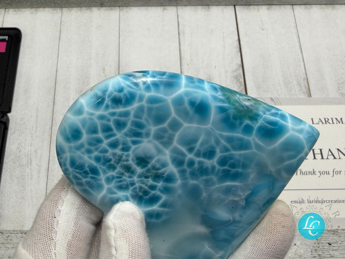 Museum - Grade Larimar Heart (140g) | Hand - Polished Dominican Stone - Larimar Creations