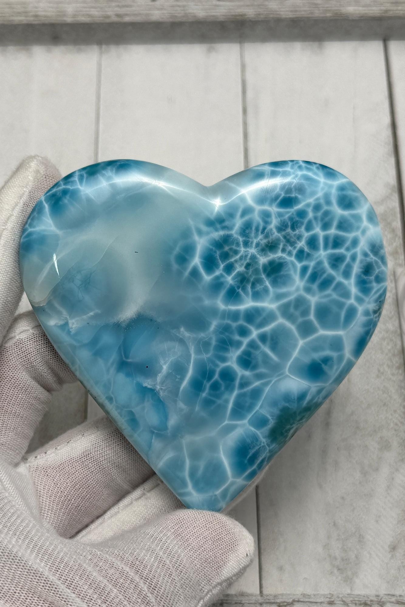 Museum - Grade Larimar Heart (140g) | Hand - Polished Dominican Stone - Larimar Creations