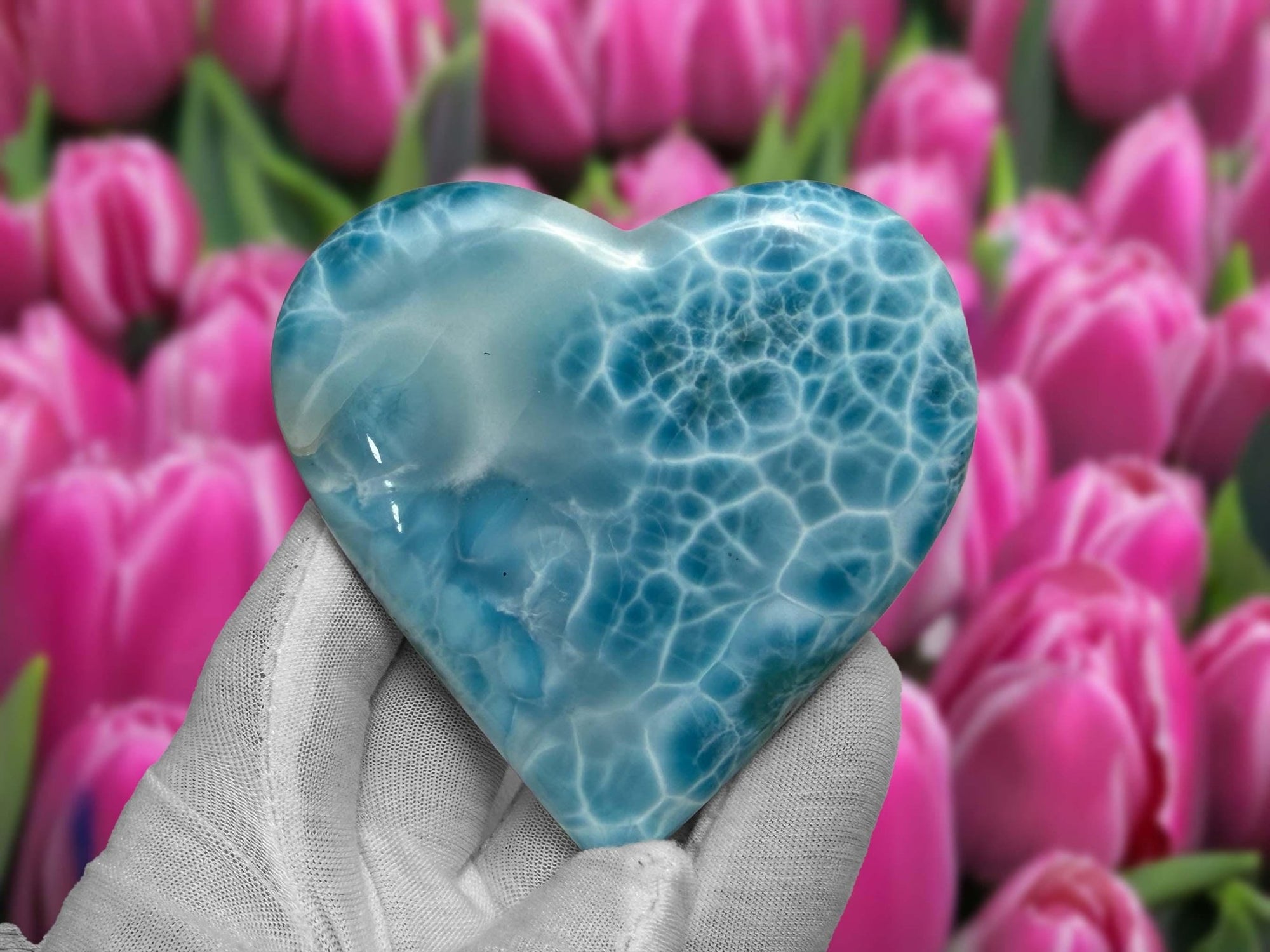 Museum - Grade Larimar Heart (140g) | Hand - Polished Dominican Stone - Larimar Creations