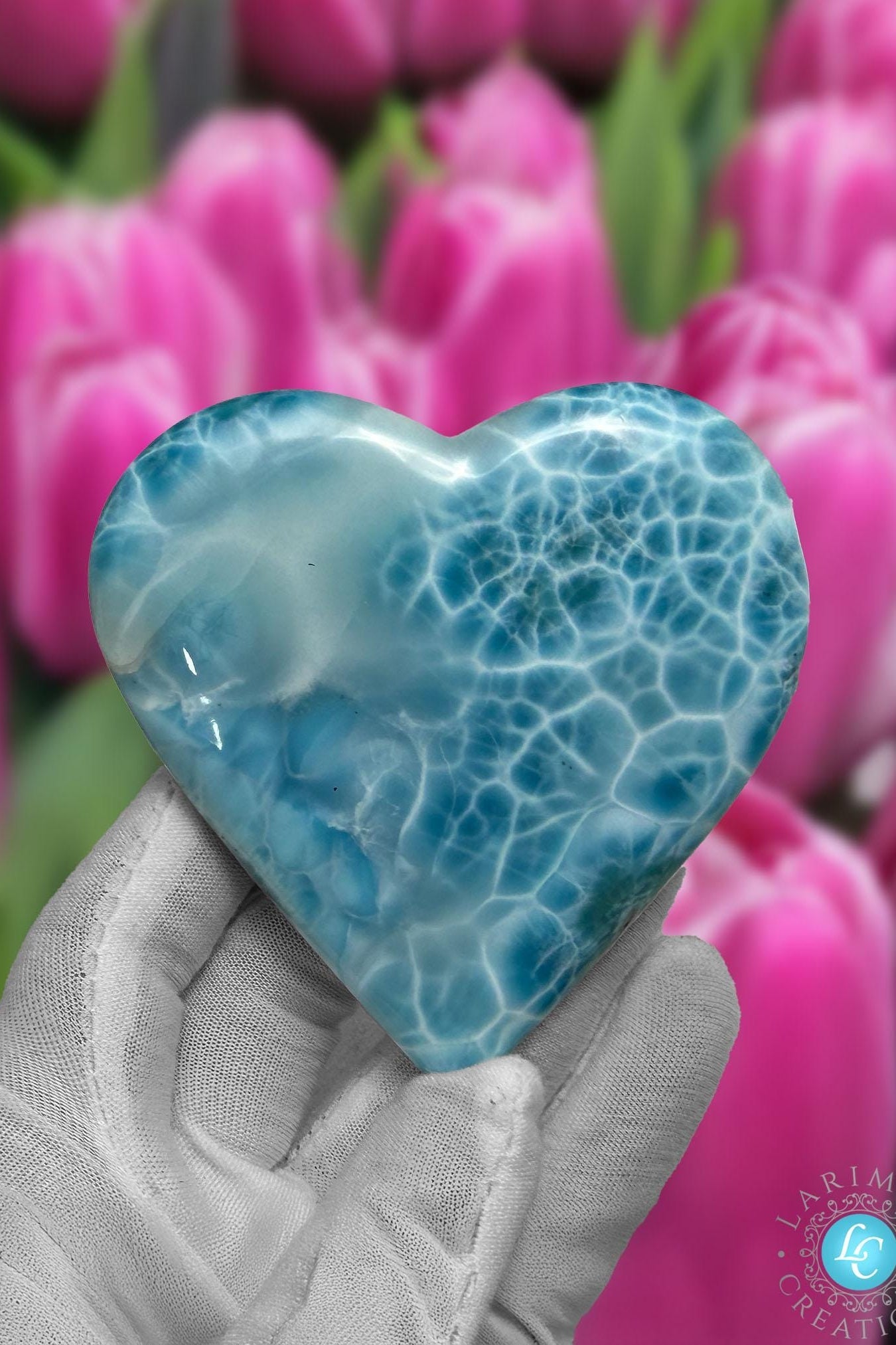 Museum - Grade Larimar Heart (140g) | Hand - Polished Dominican Stone - Larimar Creations