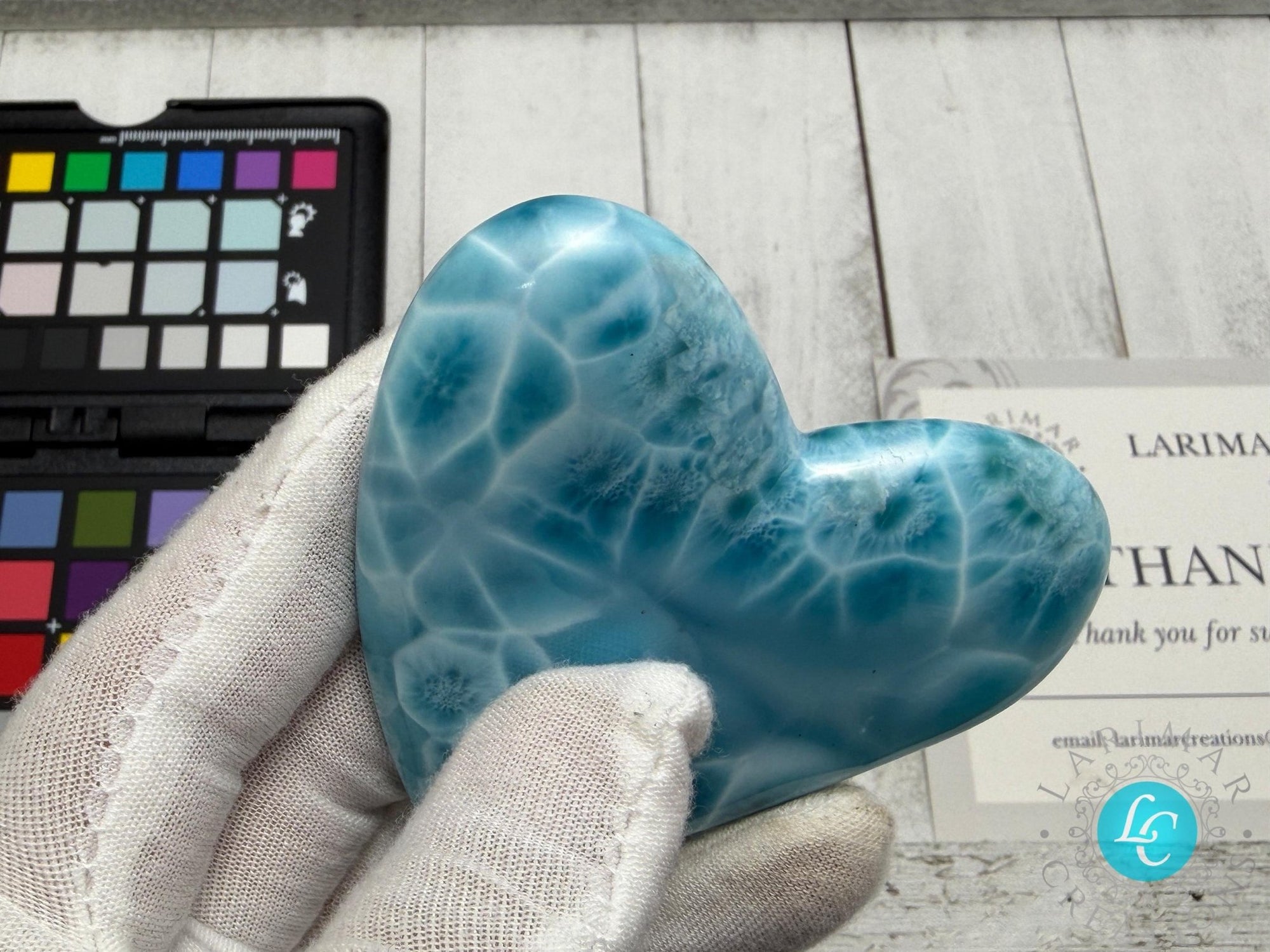 Museum - Grade Larimar Heart | Double - Sided Polished Dominican Stone - Larimar Creations