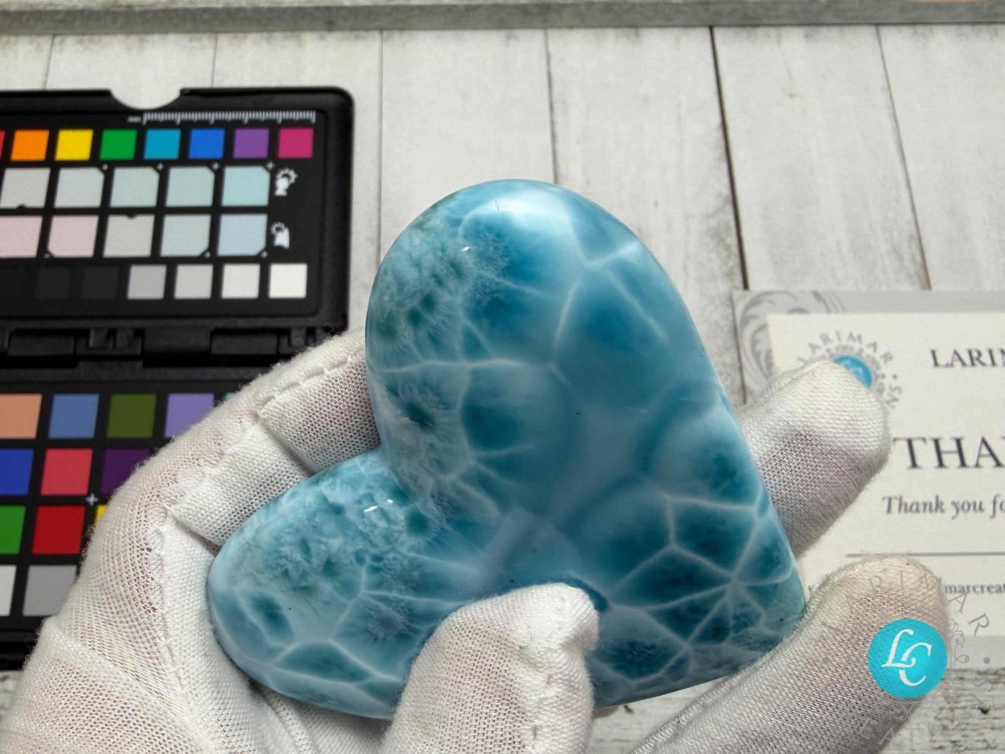 Museum - Grade Larimar Heart | Double - Sided Polished Dominican Stone - Larimar Creations