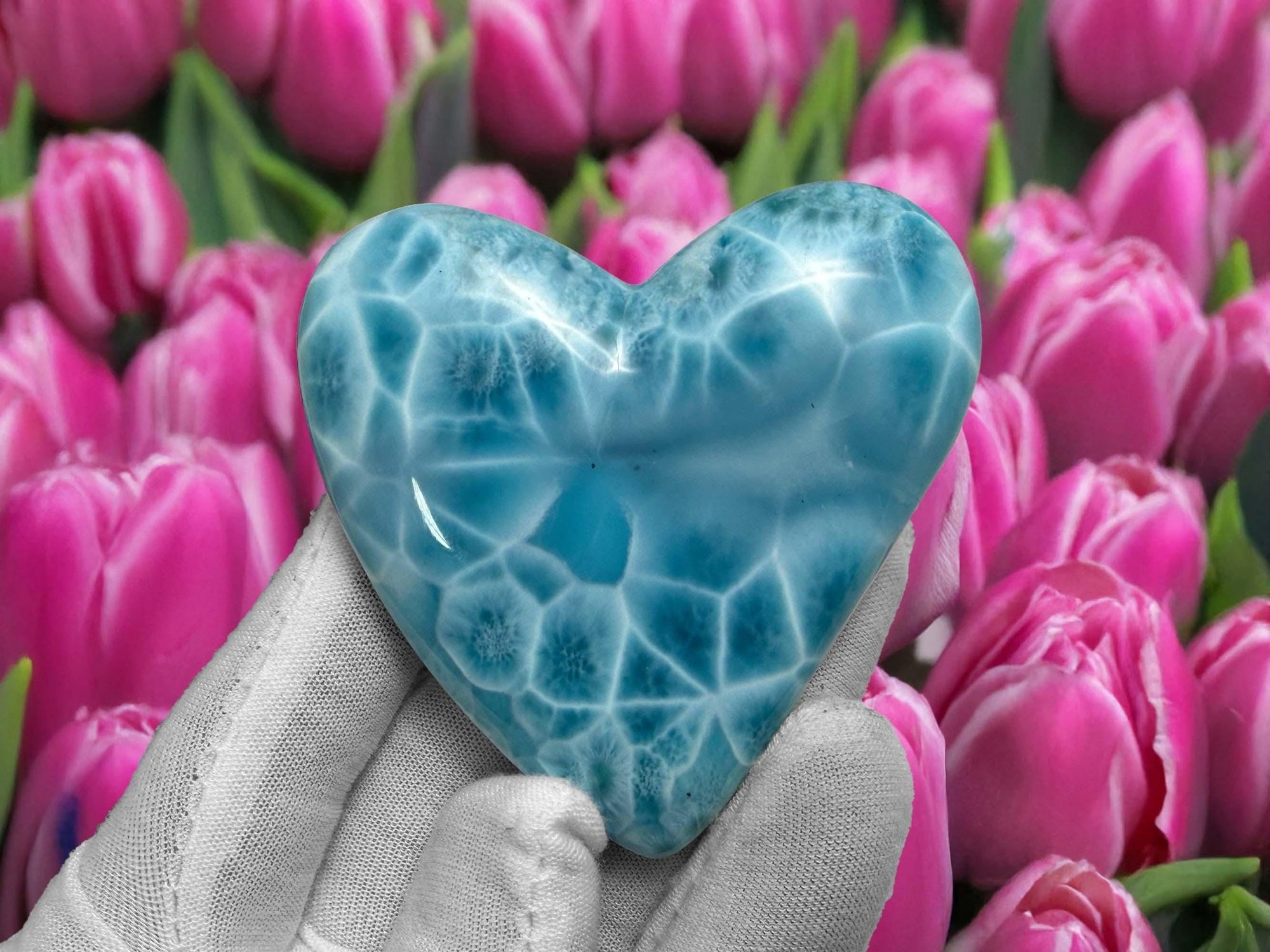 Museum - Grade Larimar Heart | Double - Sided Polished Dominican Stone - Larimar Creations