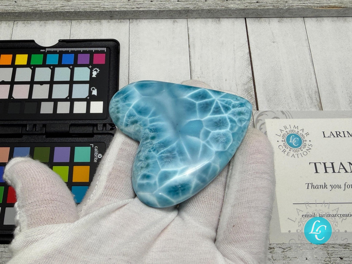 Museum - Grade Larimar Heart | Double - Sided Polished Dominican Stone - Larimar Creations