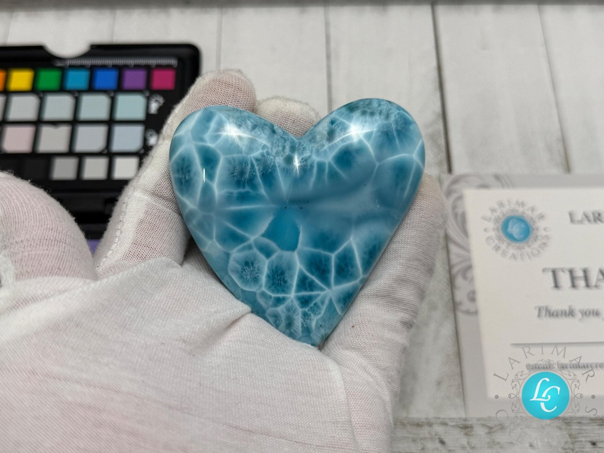 Museum - Grade Larimar Heart | Double - Sided Polished Dominican Stone - Larimar Creations
