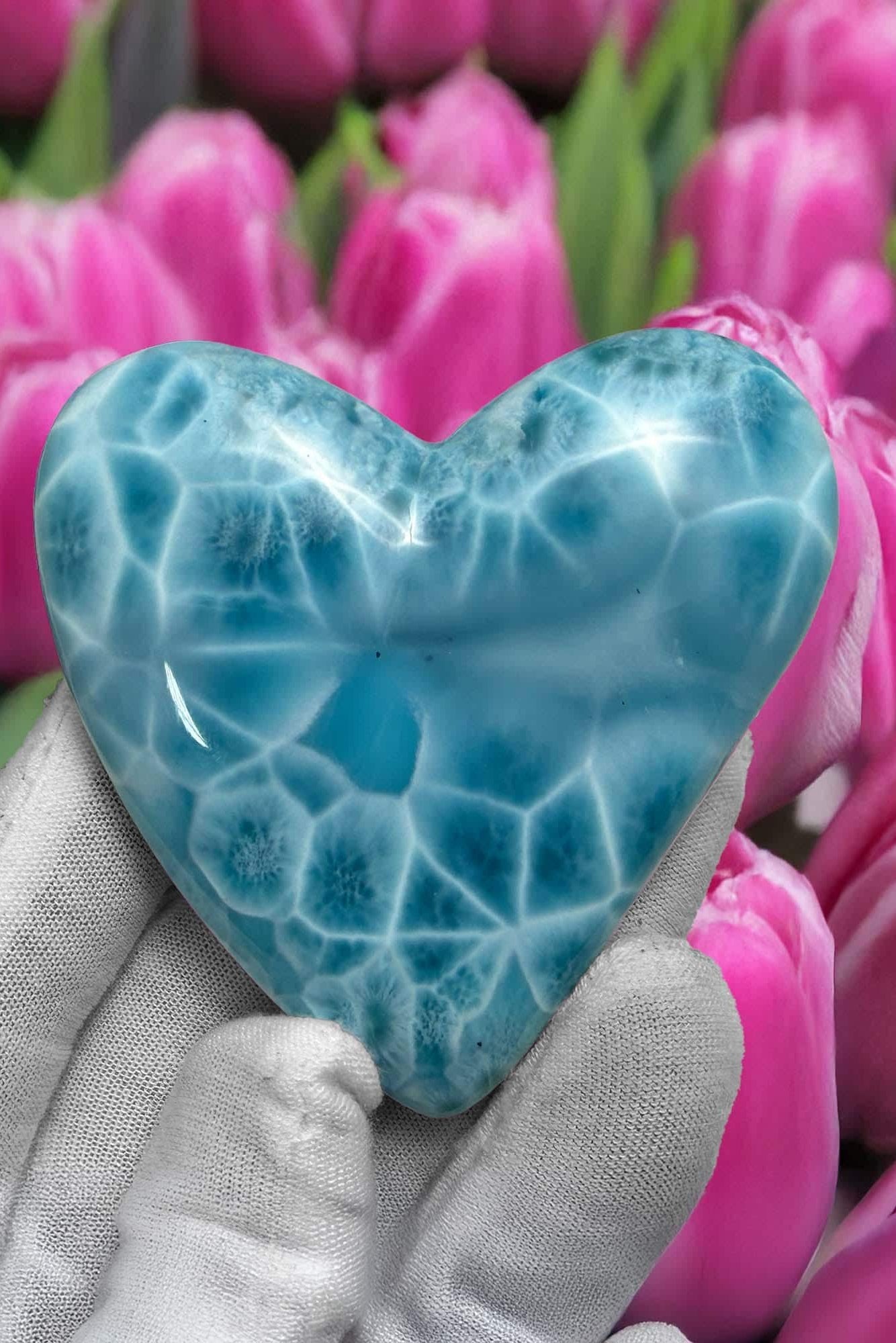 Museum - Grade Larimar Heart | Double - Sided Polished Dominican Stone - Larimar Creations