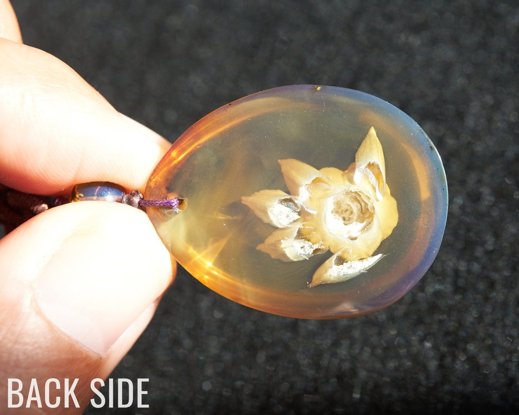 Natural Blue amber dominican flower carved - Larimar Creations