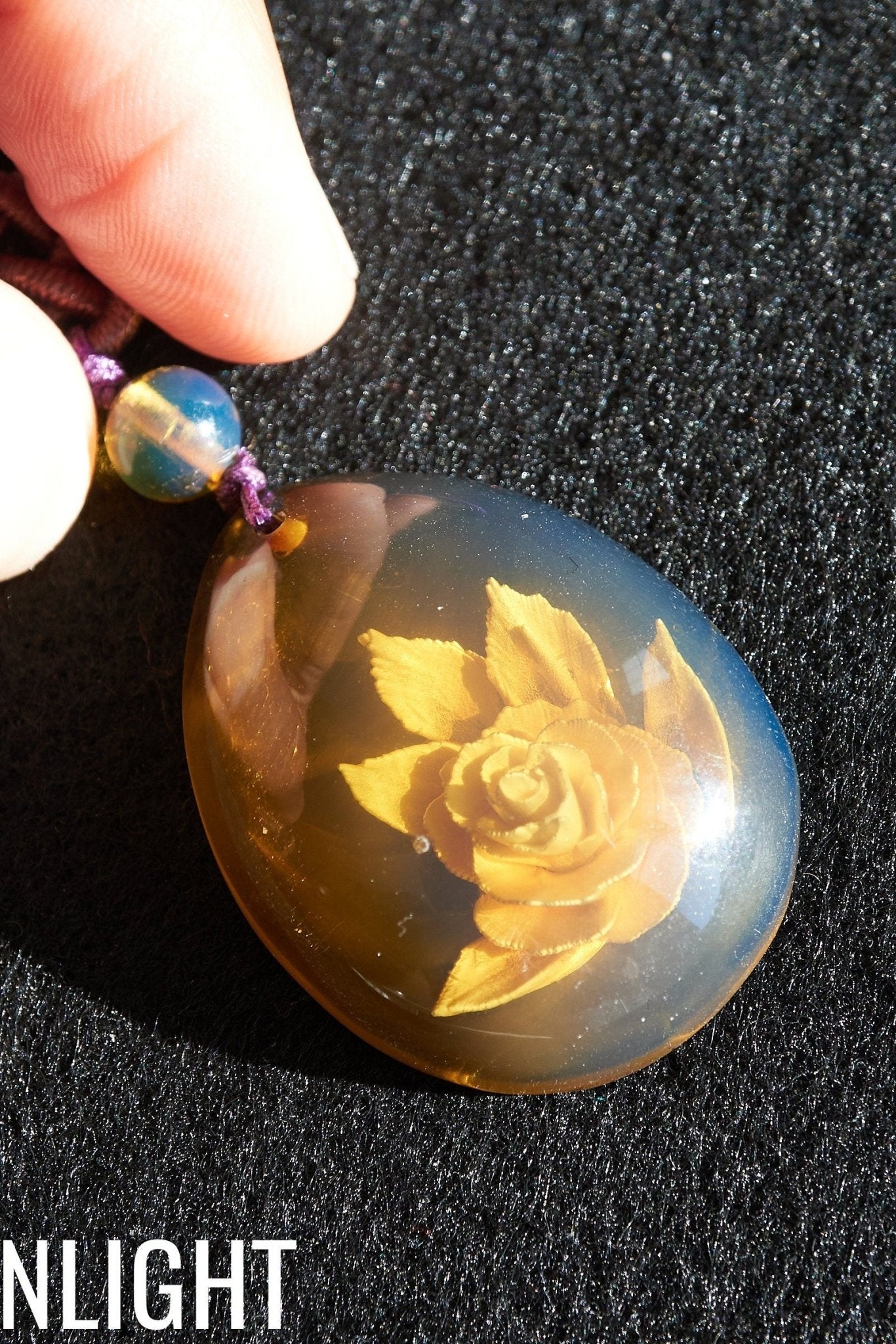 Natural Blue amber dominican flower carved - Larimar Creations