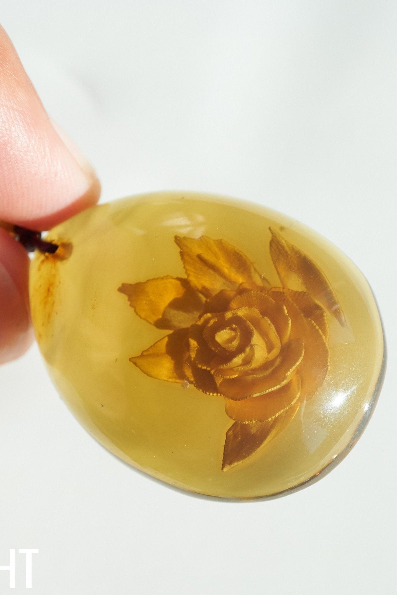 Natural Blue amber dominican flower carved - Larimar Creations