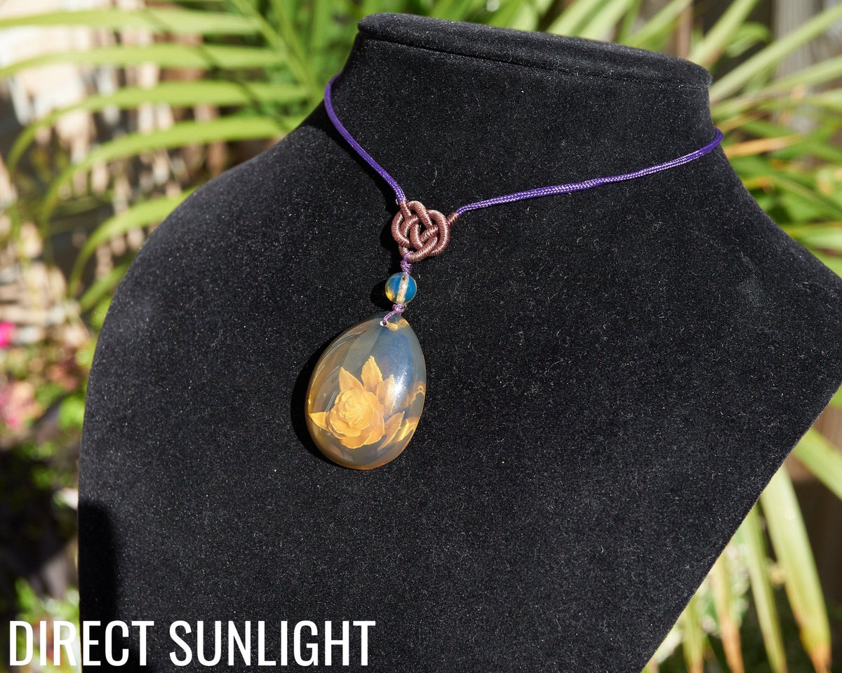 Natural Blue amber dominican flower carved - Larimar Creations