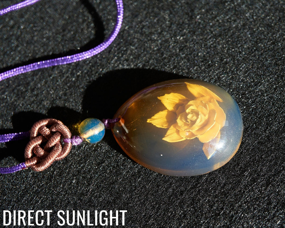 Natural Blue amber dominican flower carved - Larimar Creations