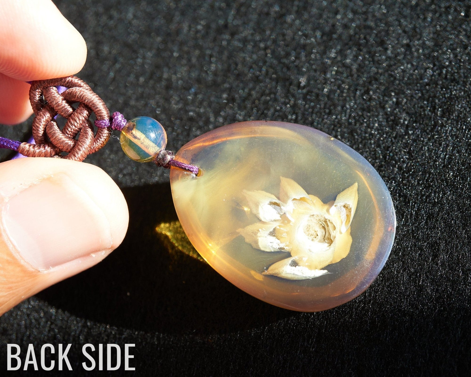 Natural Blue amber dominican flower carved - Larimar Creations