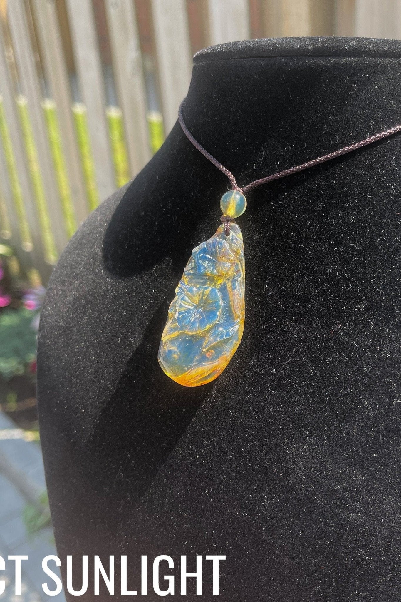 Natural Clear Sky Dominican Blue Amber Flower Pendant - Larimar Creations