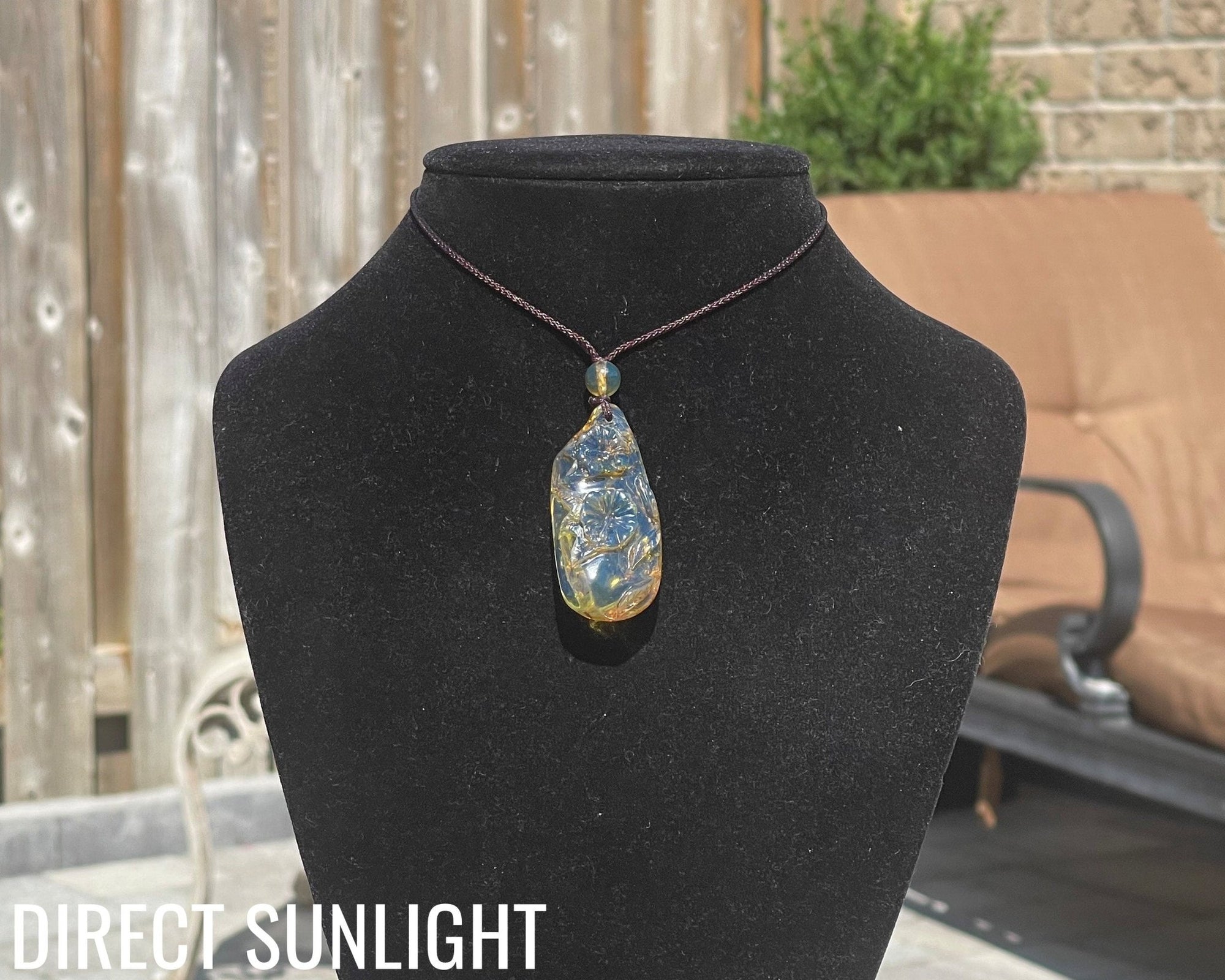 Natural Clear Sky Dominican Blue Amber Flower Pendant - Larimar Creations