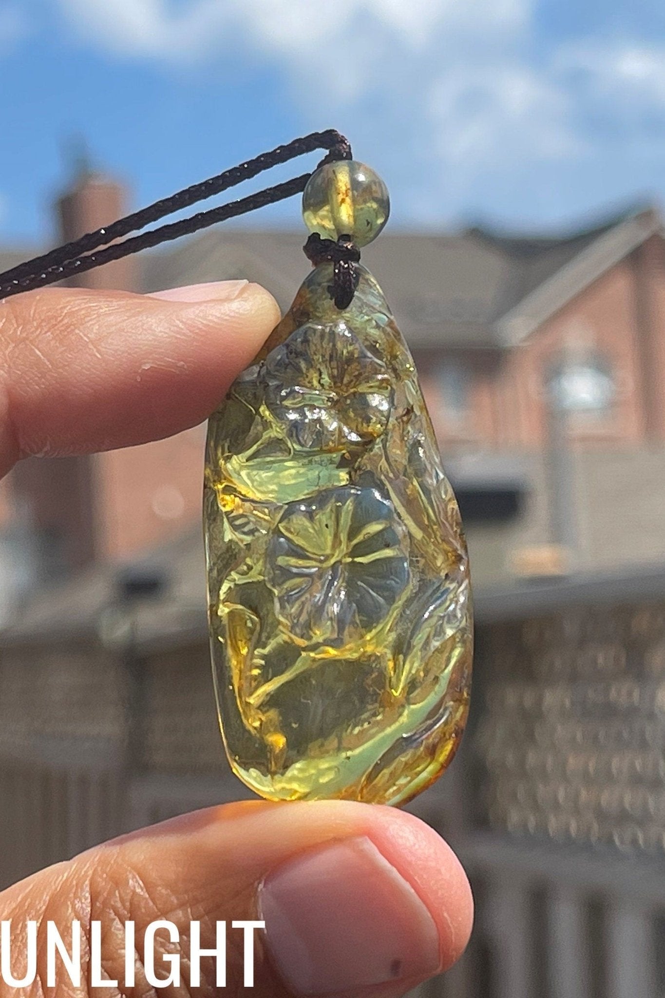 Natural Clear Sky Dominican Blue Amber Flower Pendant - Larimar Creations