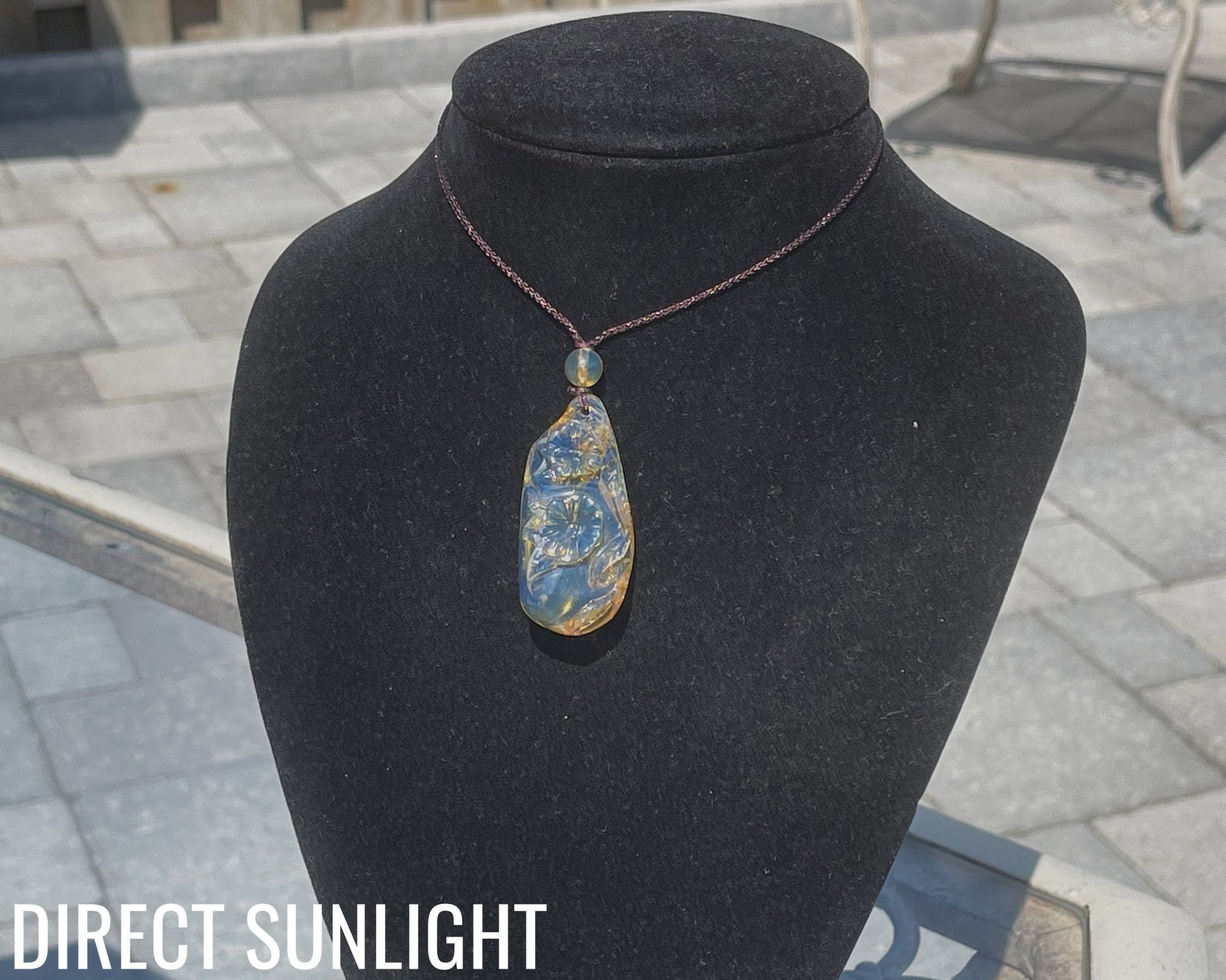 Natural Clear Sky Dominican Blue Amber Flower Pendant - Larimar Creations