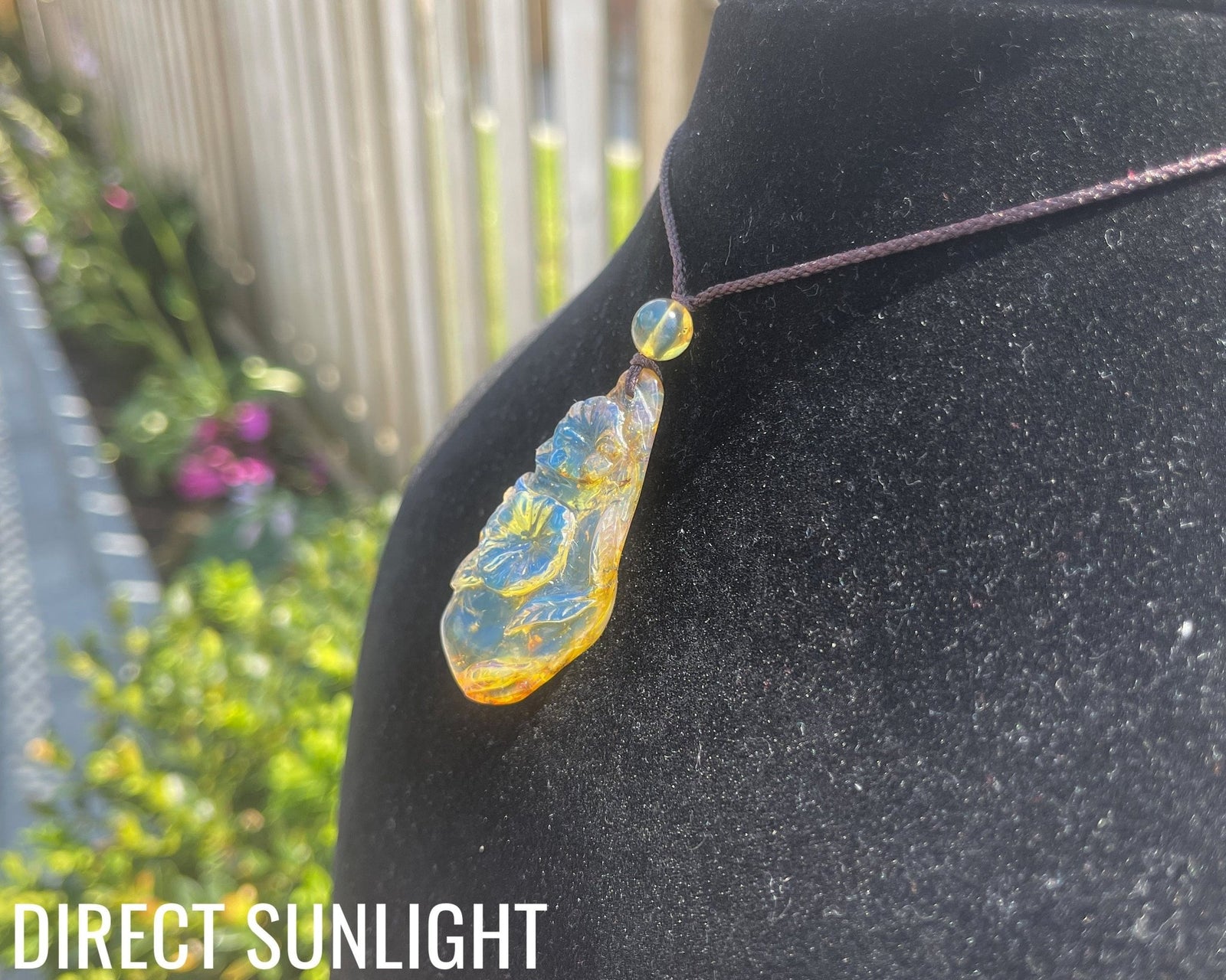 Natural Clear Sky Dominican Blue Amber Flower Pendant - Larimar Creations