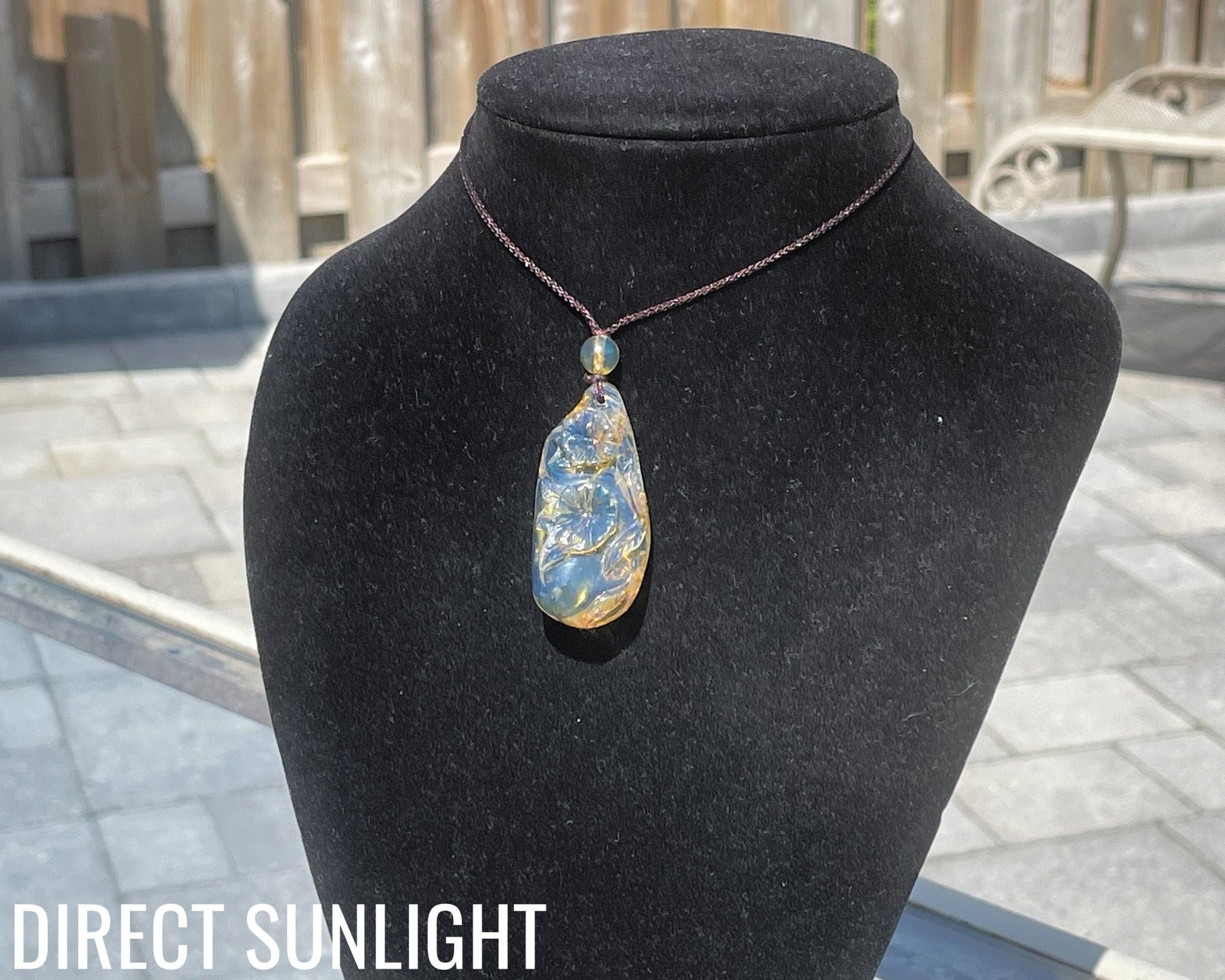 Natural Clear Sky Dominican Blue Amber Flower Pendant - Larimar Creations