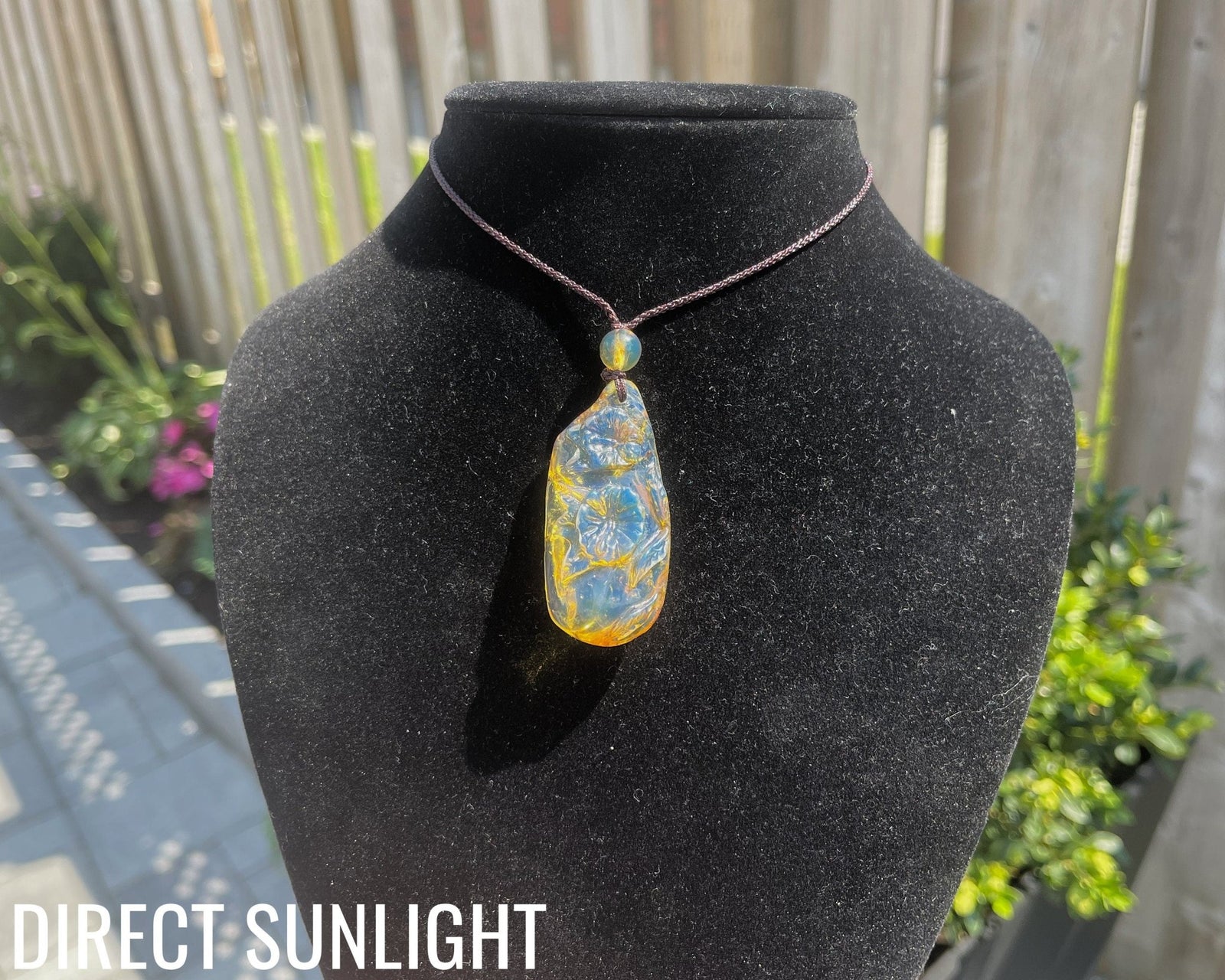 Natural Clear Sky Dominican Blue Amber Flower Pendant - Larimar Creations