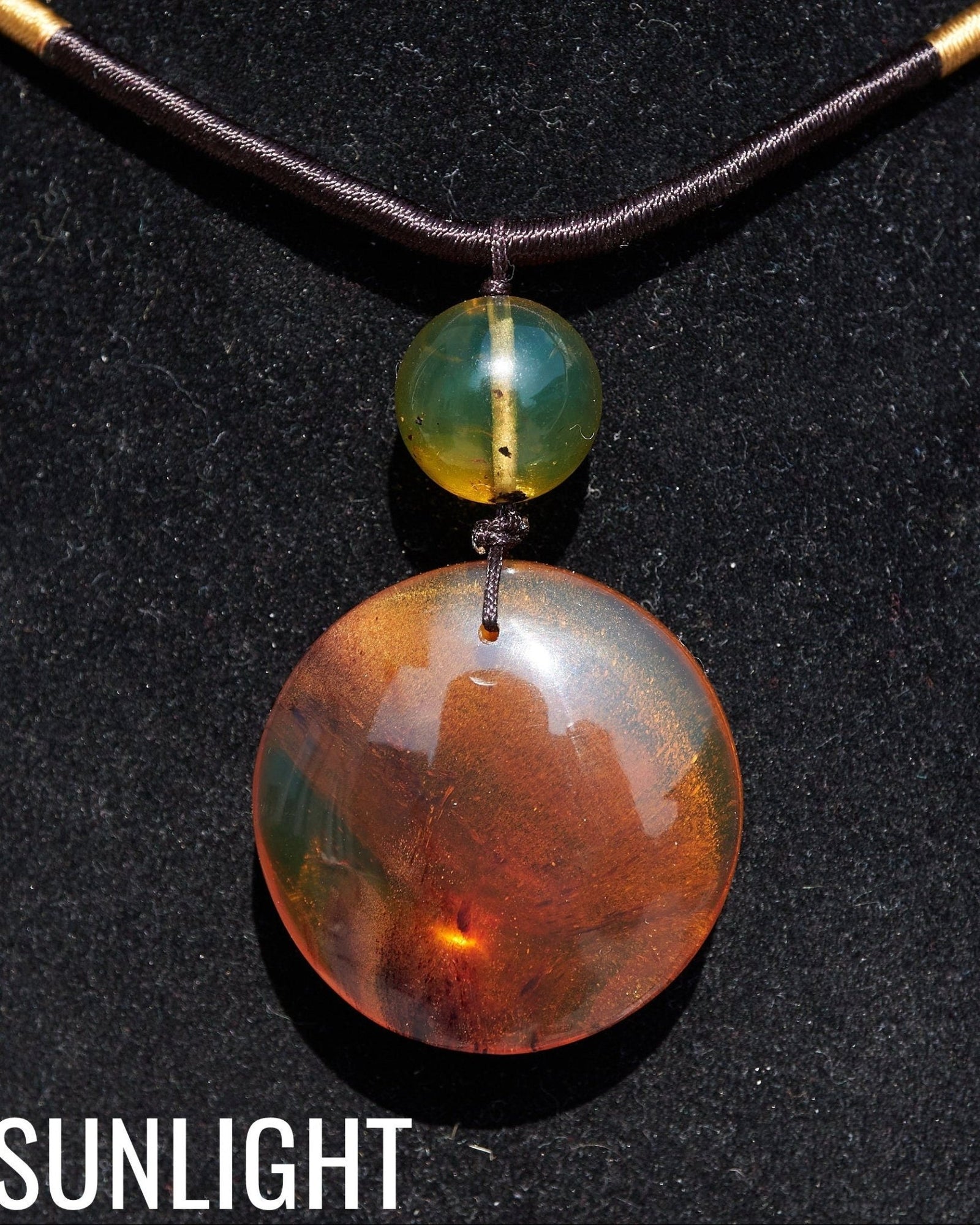 Natural Green Amber Dominican Pendant adjustable choker - Larimar Creations