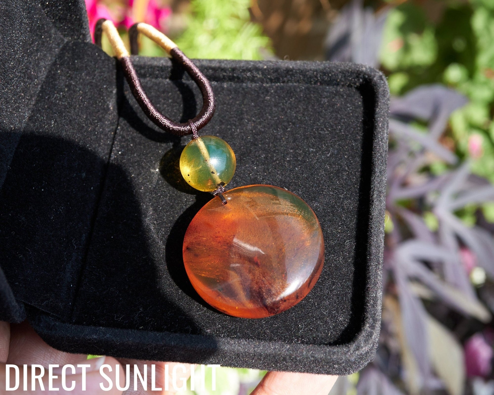 Natural Green Amber Dominican Pendant adjustable choker - Larimar Creations