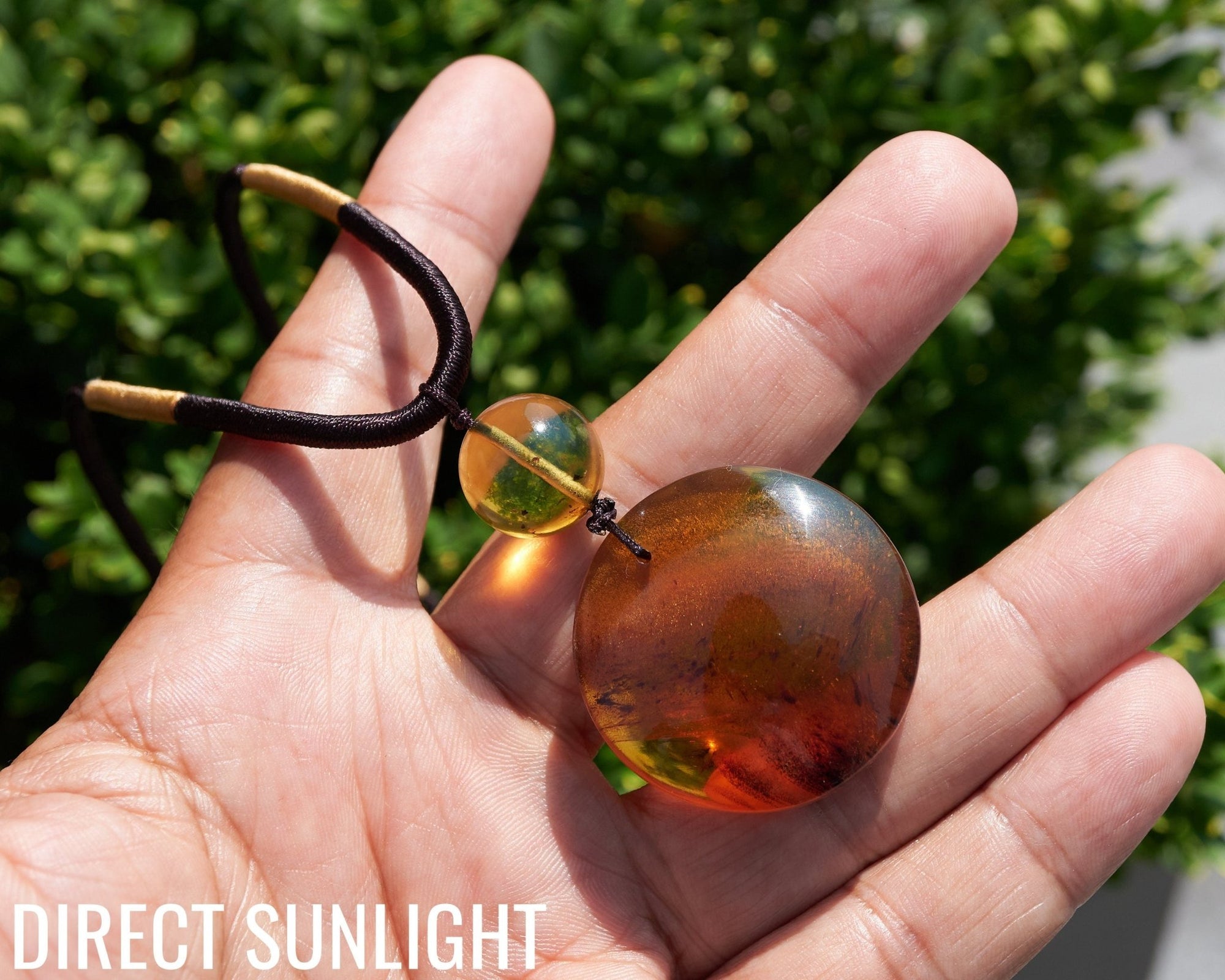 Natural Green Amber Dominican Pendant adjustable choker - Larimar Creations