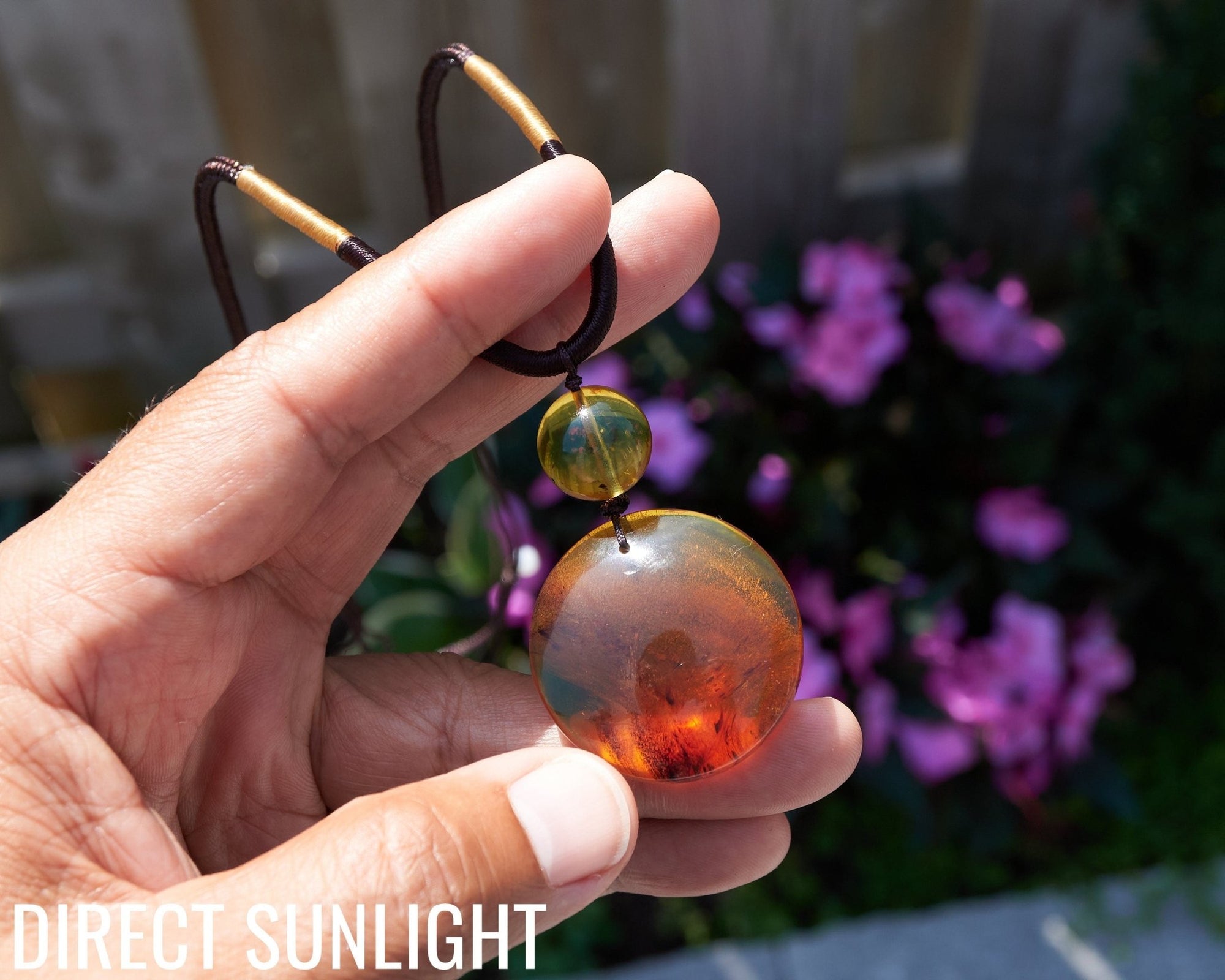 Natural Green Amber Dominican Pendant adjustable choker - Larimar Creations