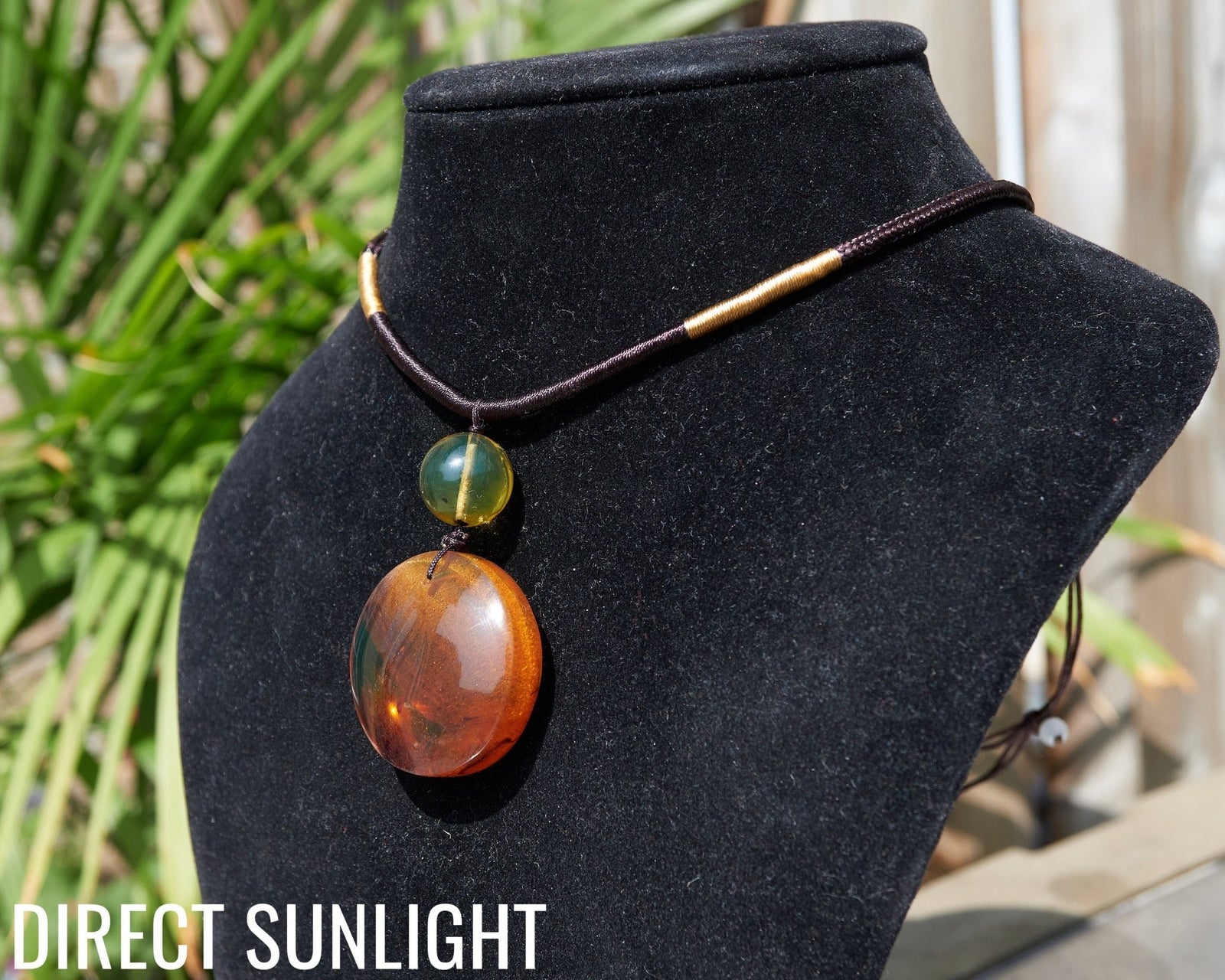 Natural Green Amber Dominican Pendant adjustable choker - Larimar Creations