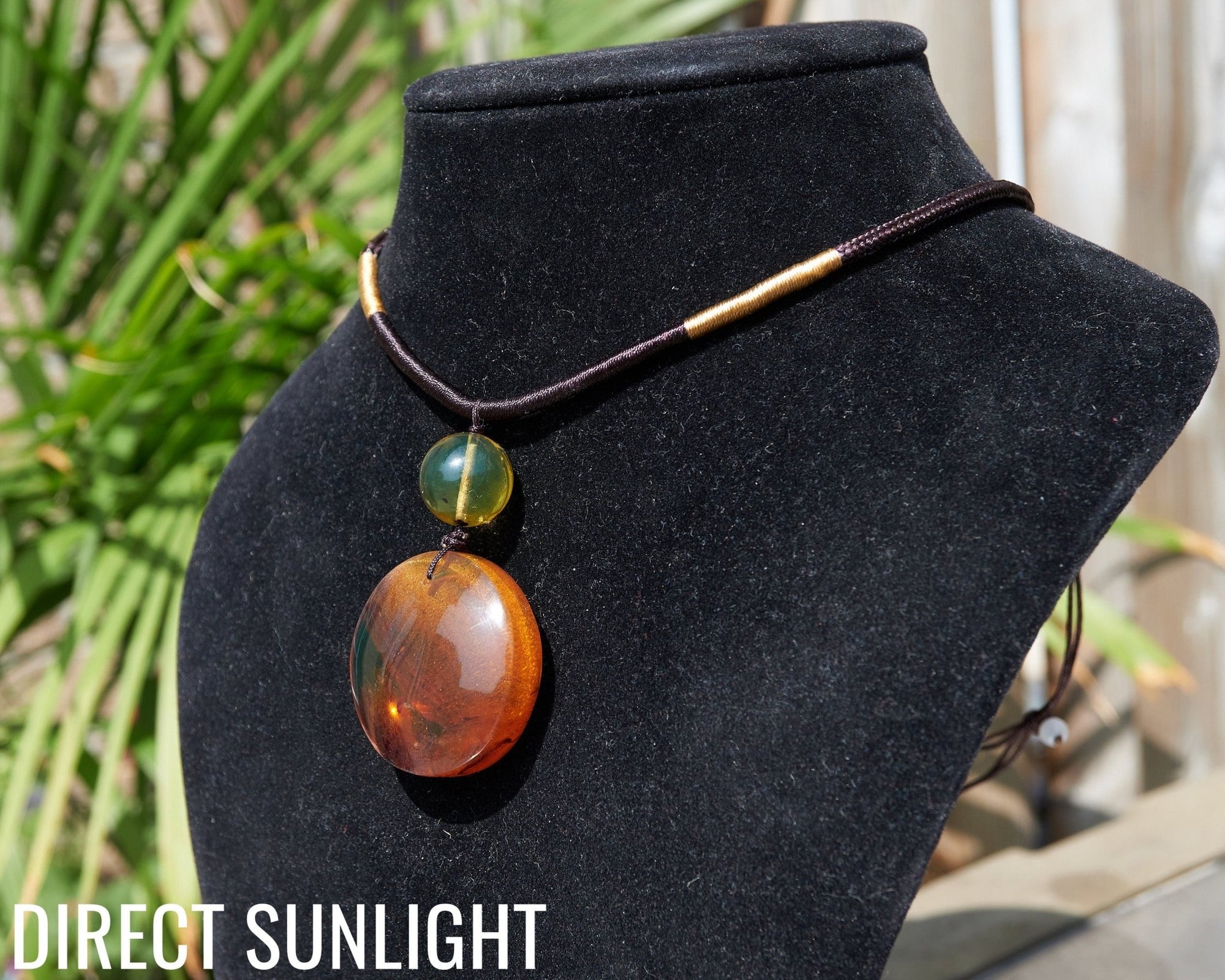 Natural Green Amber Dominican Pendant adjustable choker - Larimar Creations