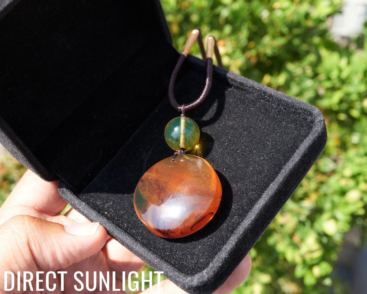 Natural Green Amber Dominican Pendant adjustable choker - Larimar Creations