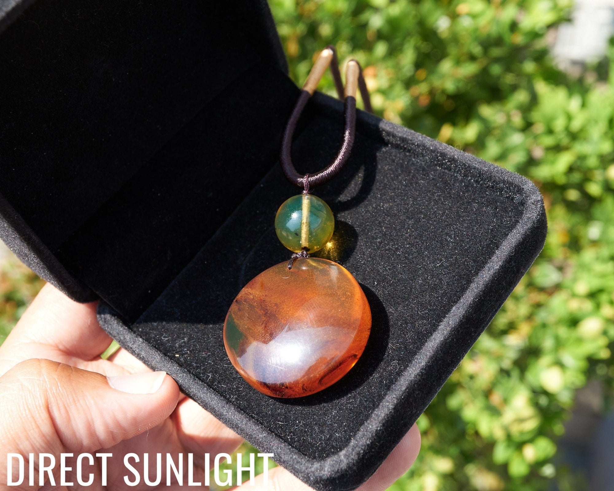 Natural Green Amber Dominican Pendant adjustable choker - Larimar Creations