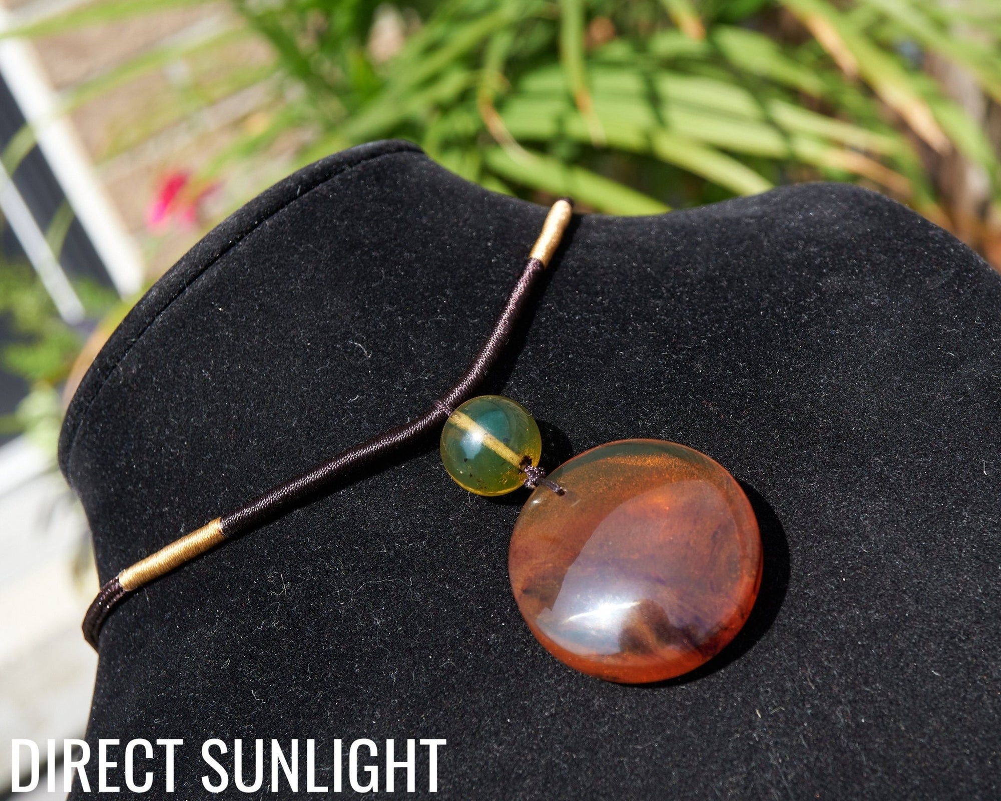 Natural Green Amber Dominican Pendant adjustable choker - Larimar Creations