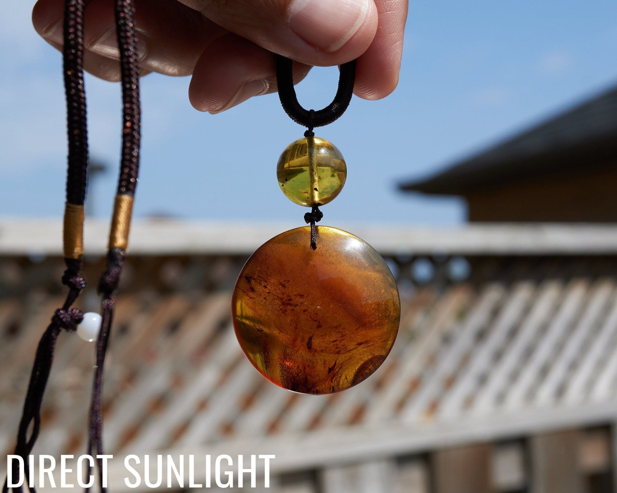 Natural Green Amber Dominican Pendant adjustable choker - Larimar Creations