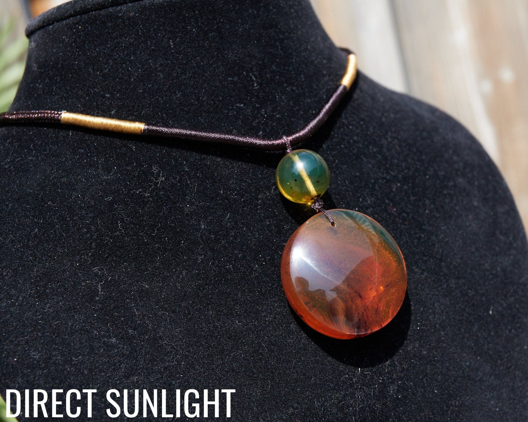 Natural Green Amber Dominican Pendant adjustable choker - Larimar Creations