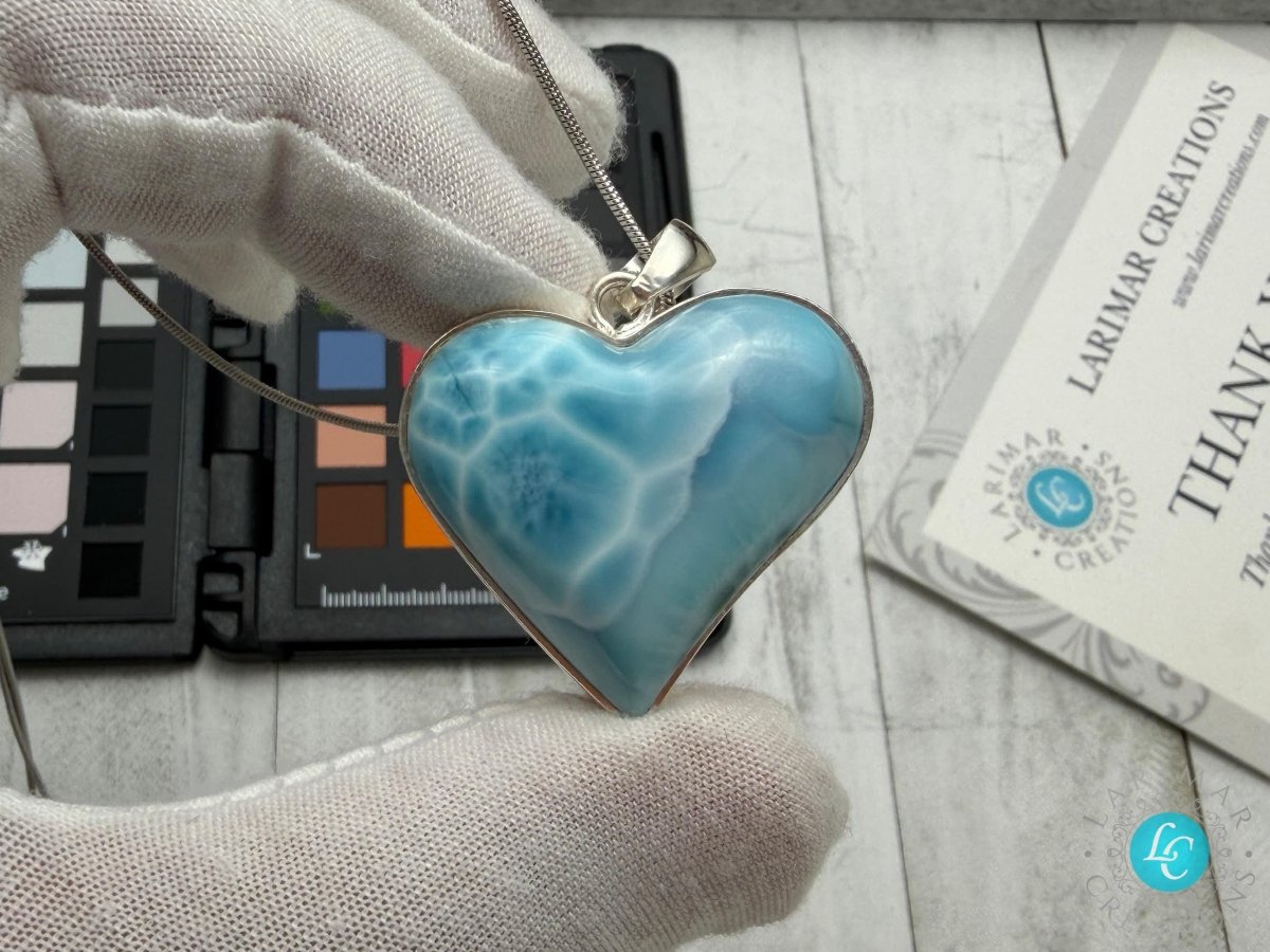 Natural Larimar Heart Necklace, Sterling Silver - Larimar Creations