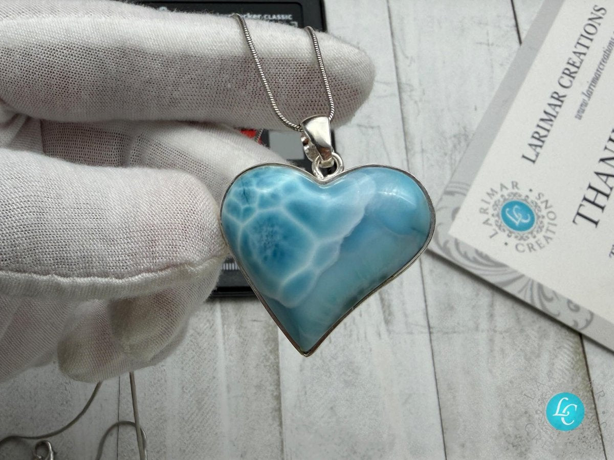 Natural Larimar Heart Necklace, Sterling Silver - Larimar Creations