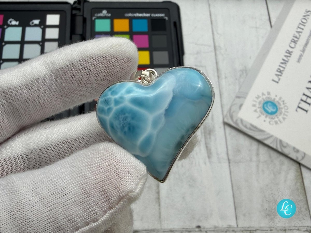 Natural Larimar Heart Necklace, Sterling Silver - Larimar Creations