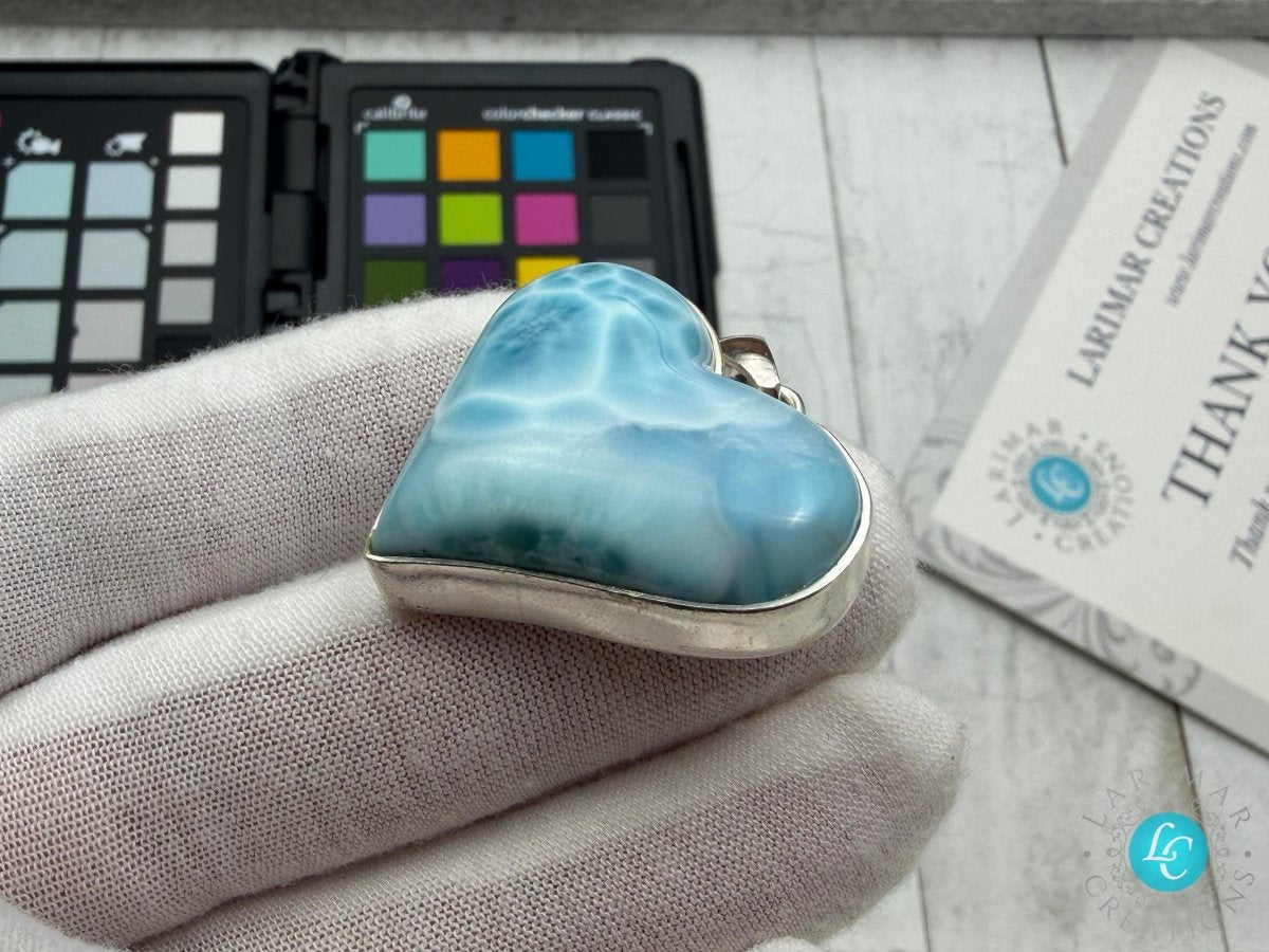 Natural Larimar Heart Necklace, Sterling Silver - Larimar Creations